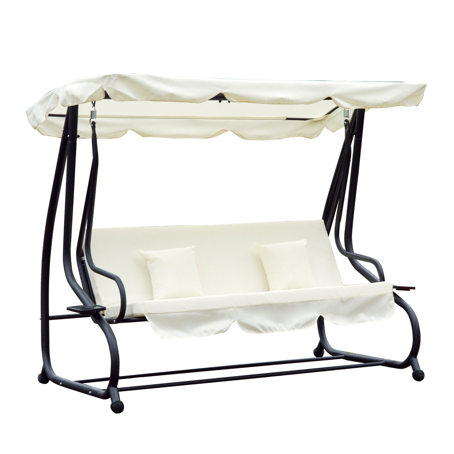 Outsunny Hollywoodschaukel mit Sitz- und Rückenlehnen verstellbar Stahl Polyestergewebe Creme, 3-Sitzer, Set, 1 tlg., mit Sitz- und Rückenlehnen, 200B x 120T x 164H cm