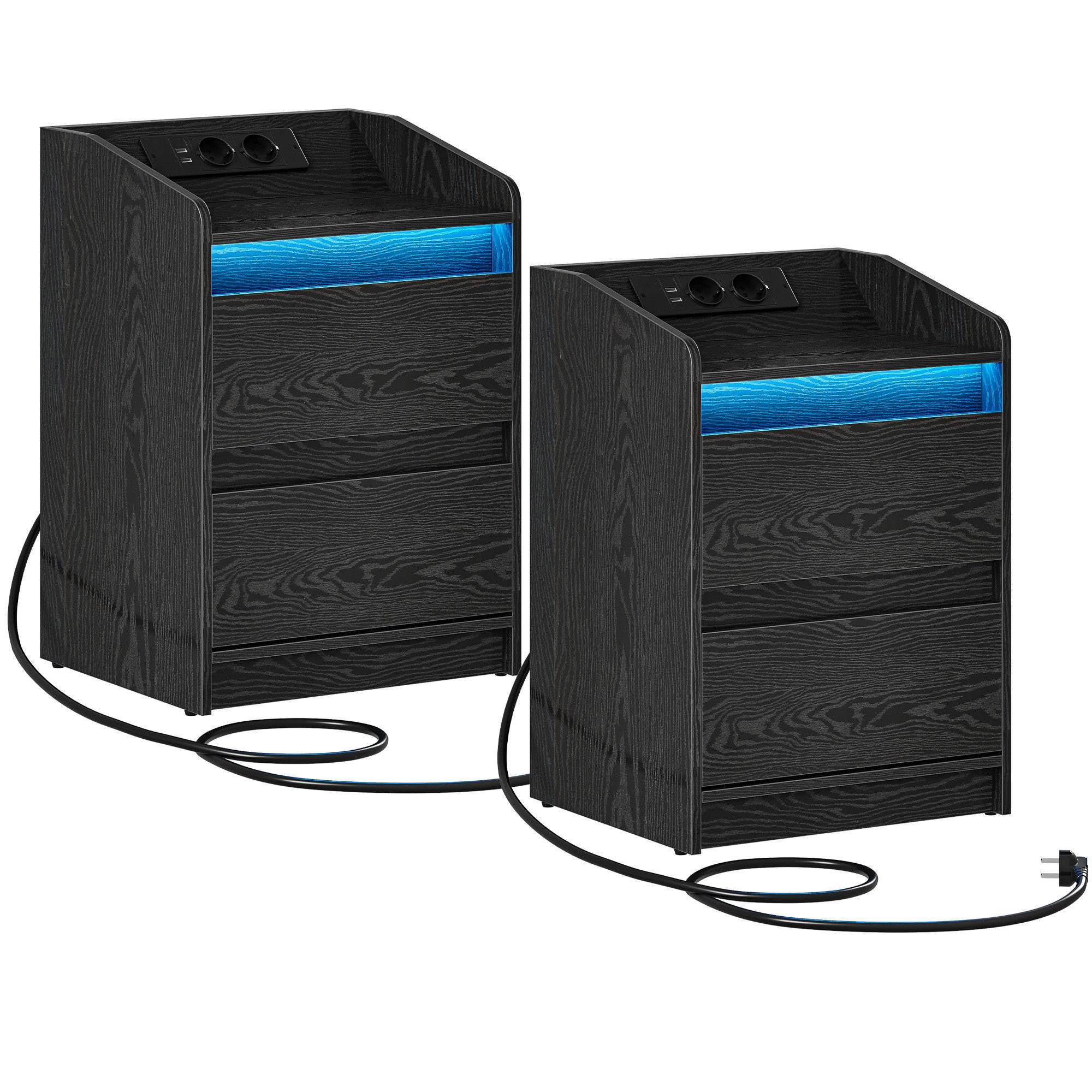 HZUANERI Nachttisch Beistelltisch mit 2 Schubladen, LED-Beleuchtung (2-St., günstig online kaufen