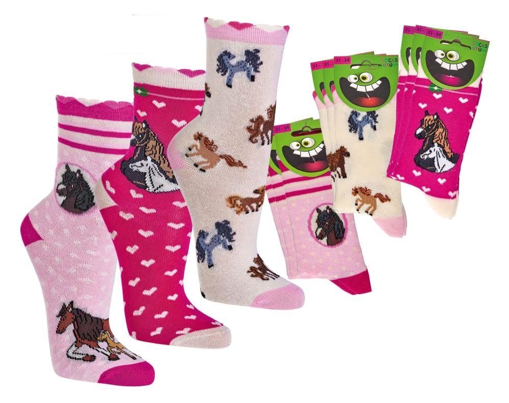 Paar 3 Socks Fun 4 Socks 3 Paar) Fun 4 Mädchensocken Freizeitsocken Pferde (3-Paar,