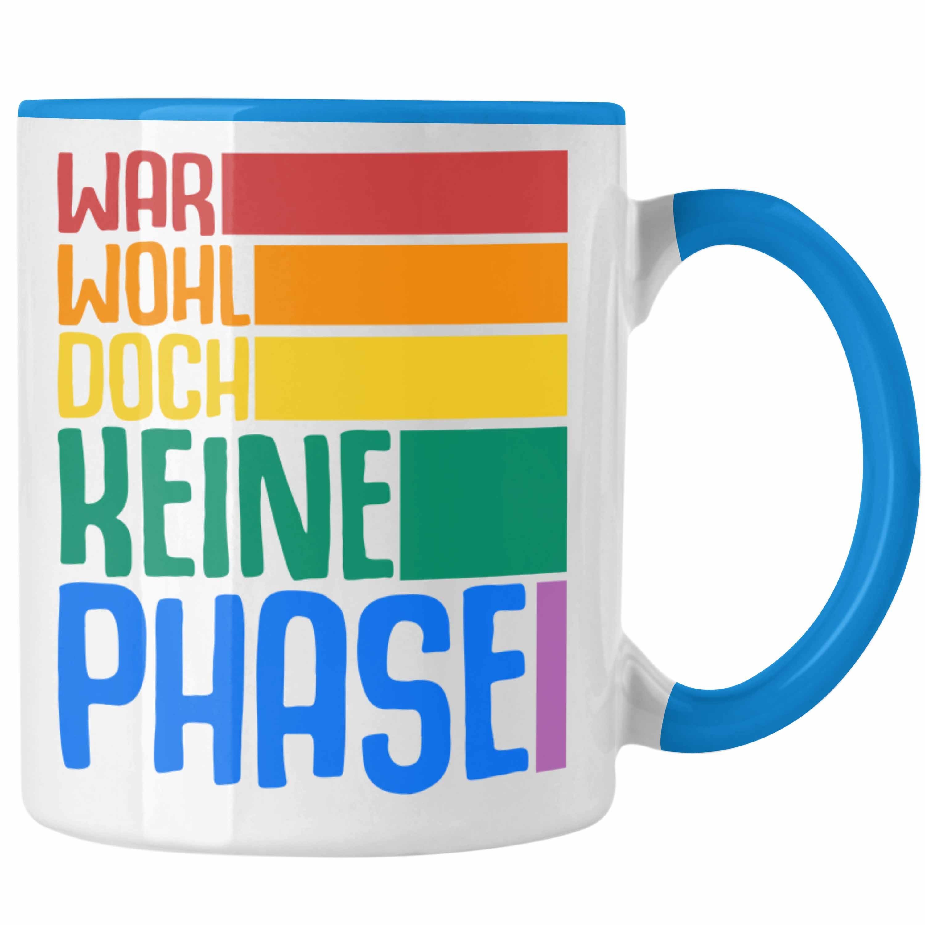 Trendation Tasse Trendation - LGBT Tasse Geschenk für Schwule Lesben Transgender Regenbogen Lustige Grafik Regenbogen War Wohl Doch Keine Phase Blau