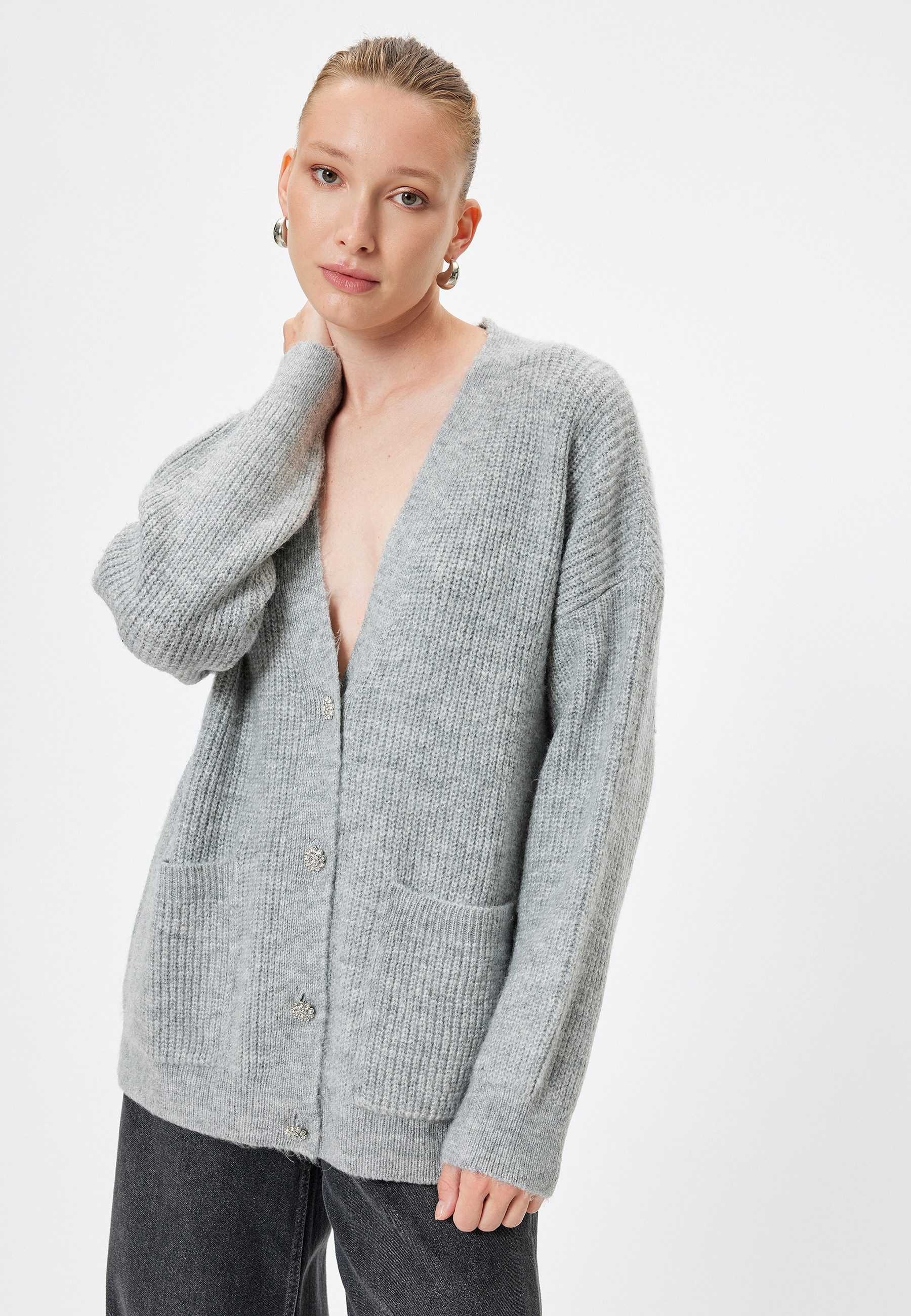 Cardigan V-Kragen Mit Knöpfen