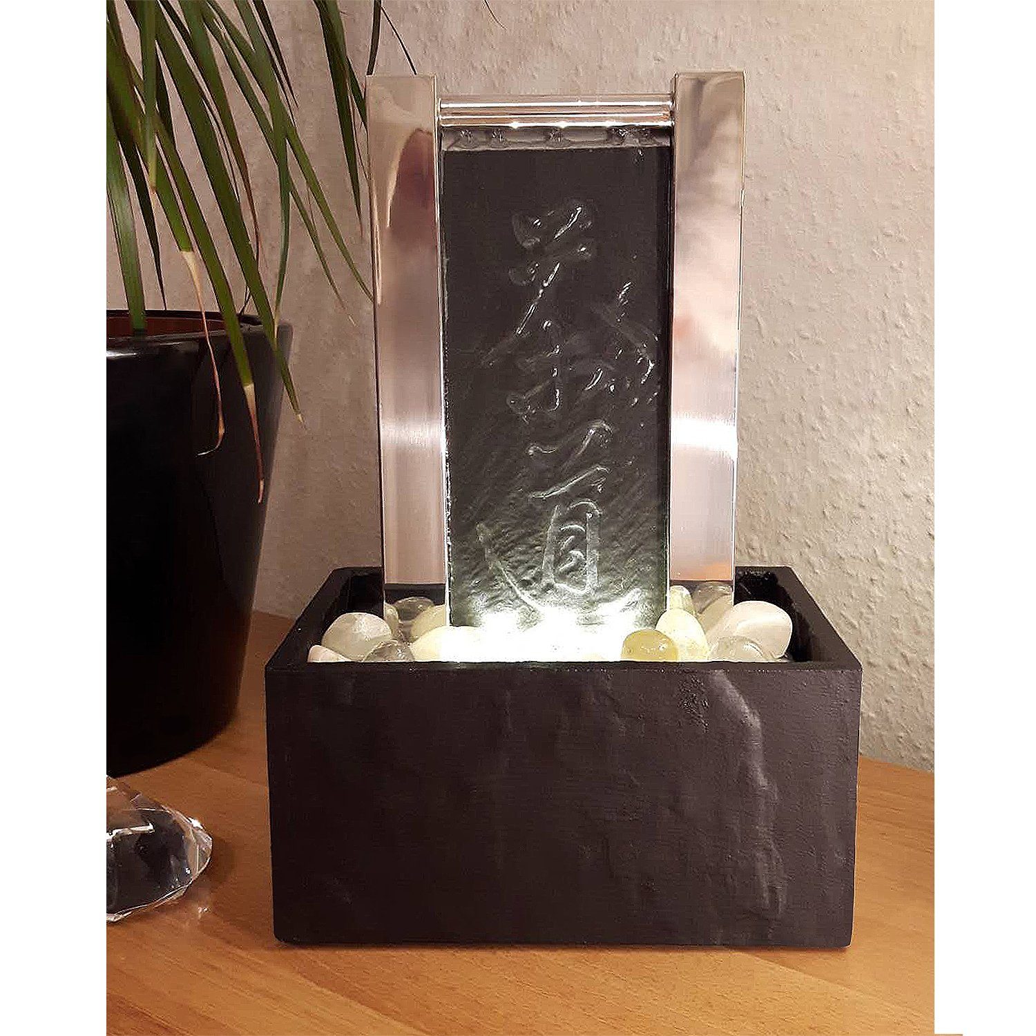 Köhko Zimmerbrunnen Tischbrunnen "Teezeremonie" 25009 Luftbefeuchter mit LED-Beleuchtung
