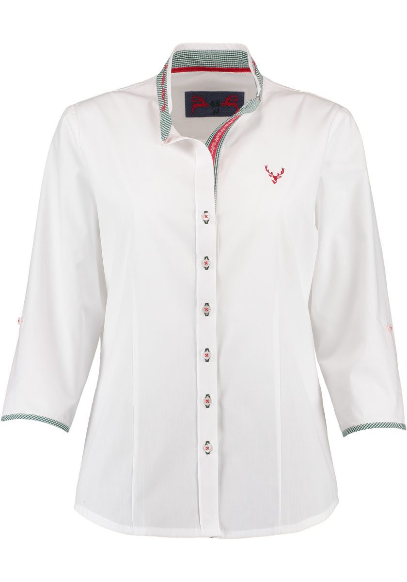 OS Trachten Trachtenbluse Turex Langarmbluse mit Stickerei auf dem Stehkragen