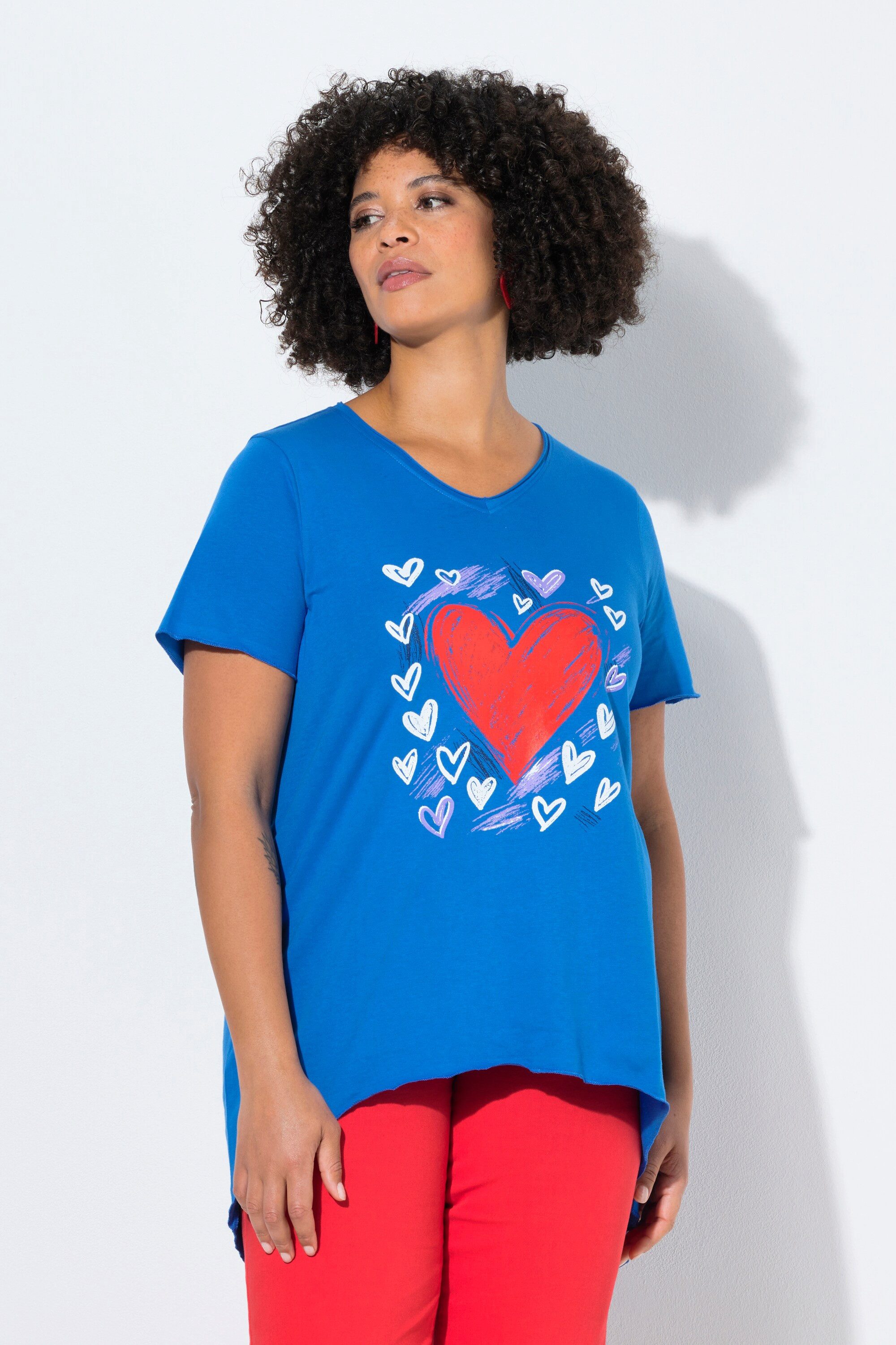T-Shirt T-Shirt A-Linie Herz-Motiv Rollkanten Halbarm