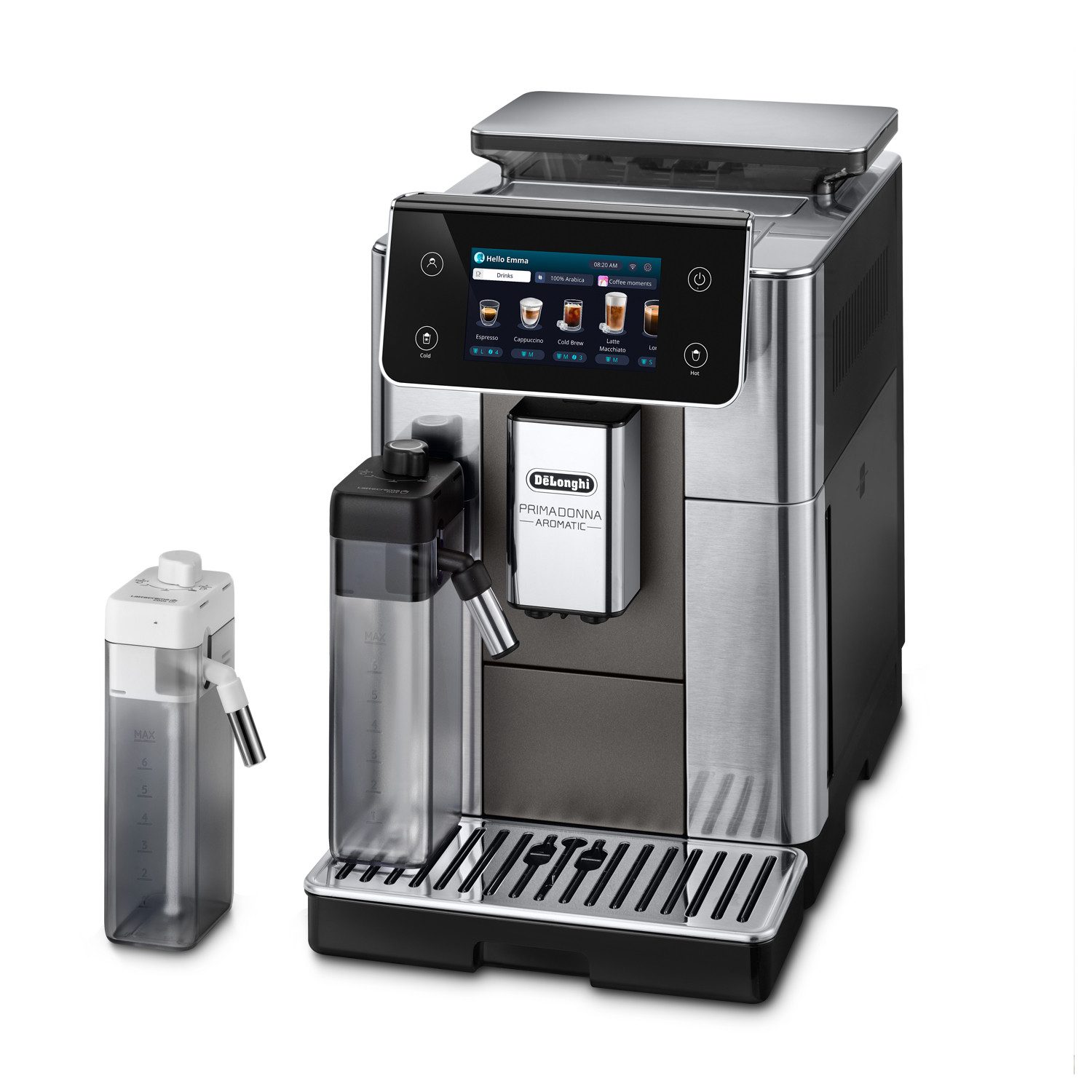 De'Longhi Kaffeevollautomat Primadonna Aromatic ECAM630.75.TM - 35 eiskalte & heiße Kaffeerezepte, Edles italienisches Design, Bean Adapt Technology, Cold Brew Rezepte