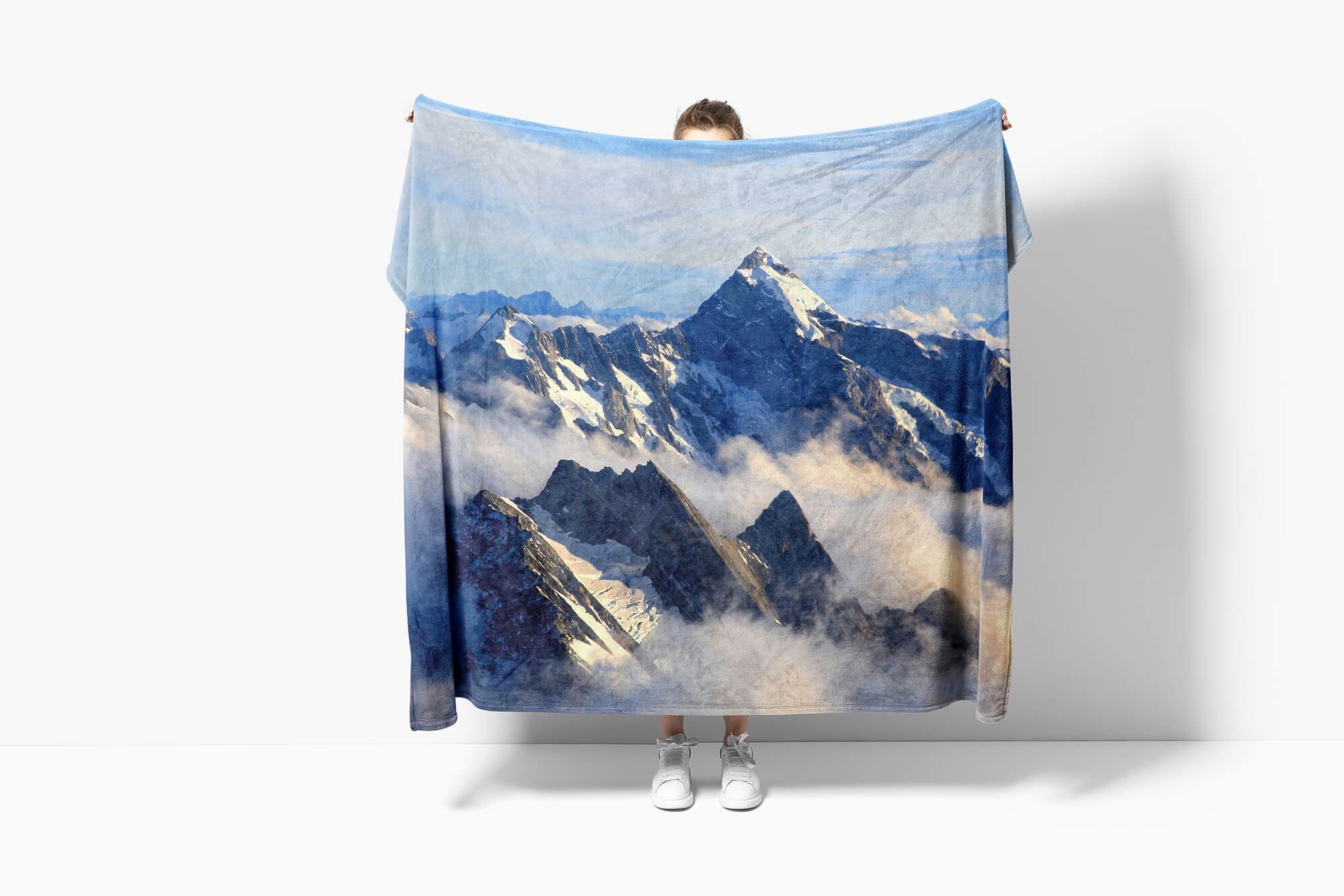 Baumwolle-Polyester-Mix Handtuch mit Kuscheldecke Nebel Berge Art Sinus Handtücher Handtuch (1-St), Berggipfel, Saunatuch Fotomotiv Strandhandtuch