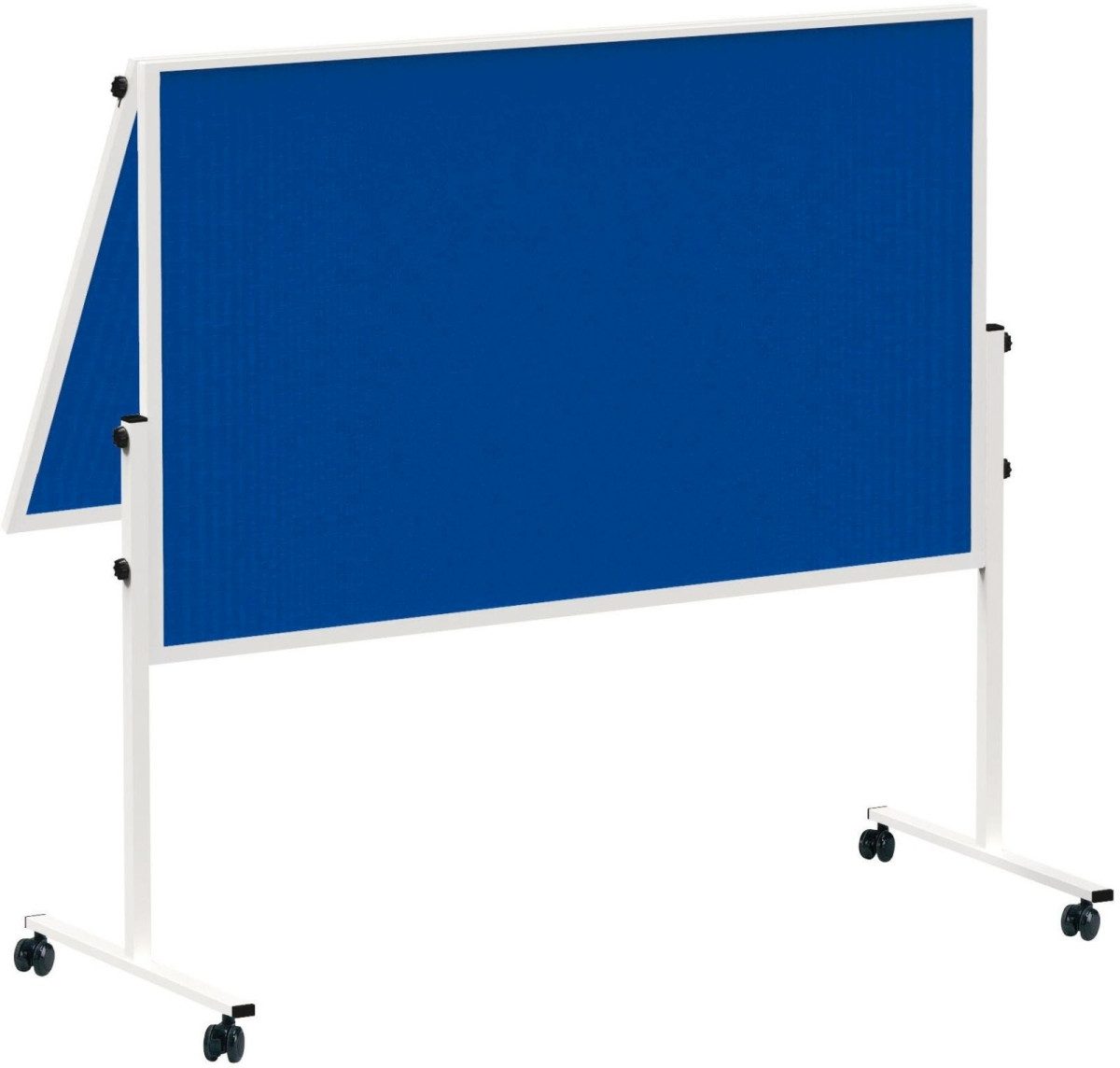 Standtafel Moderationstafel solid 150x120 cm Filz geteilt mit Rollen blau