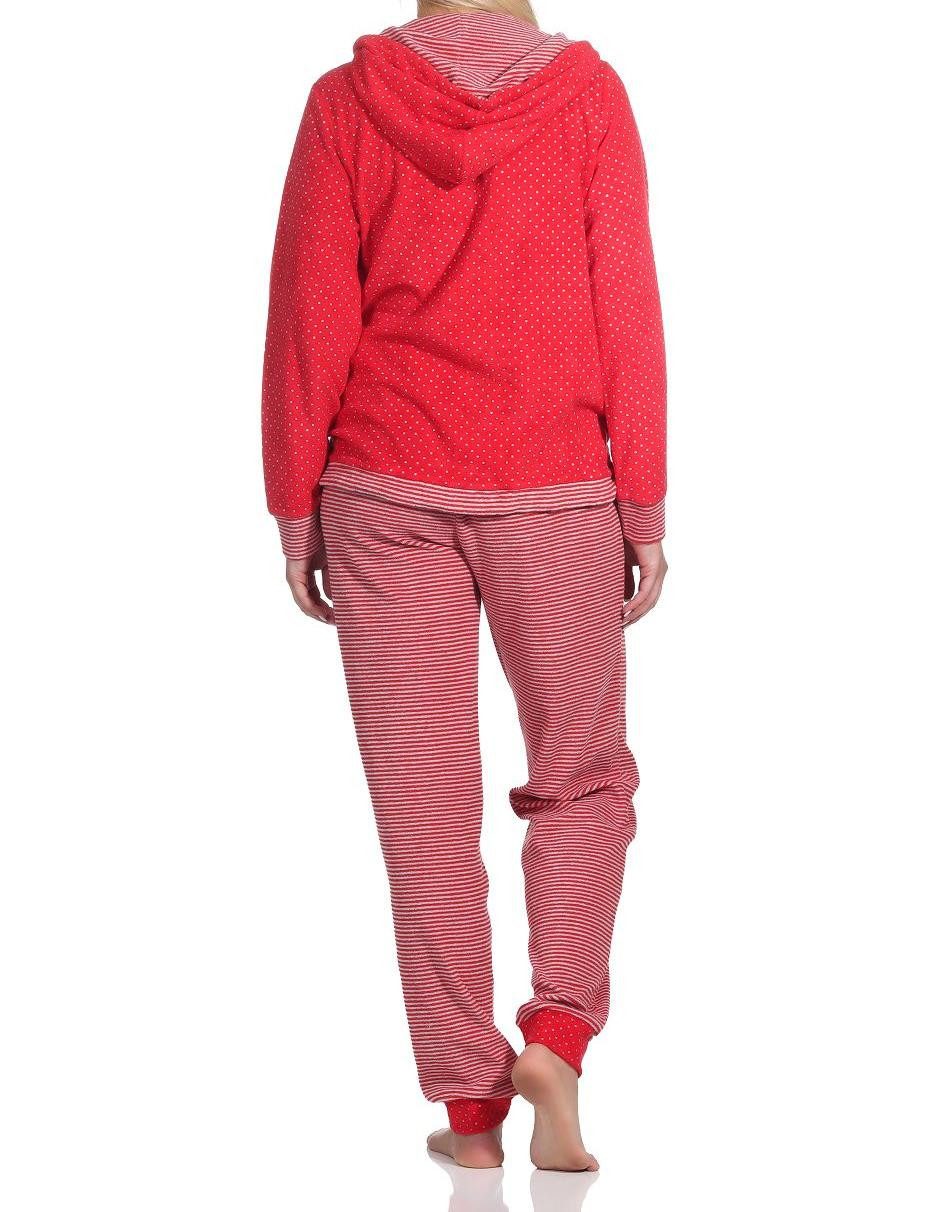 Normann Relaxanzug Damen Frottee Hausanzug mit Bündchen im Tupfen- und Ringeldesign – Bild 4 von 5