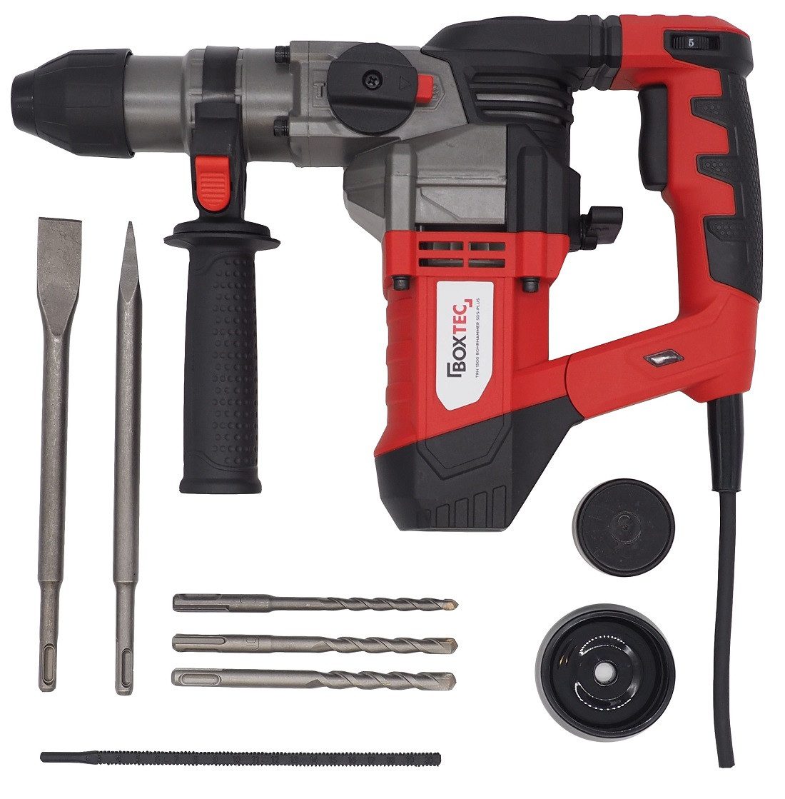 BOXTEC Bohrhammer BOXTEC TRH 1500 Bohrhammer SDS-PLUS 1500W 3 Funktionen inkl. Koffer, 230 V, (komplett Set), Drehstopp / Rutschkupplung
