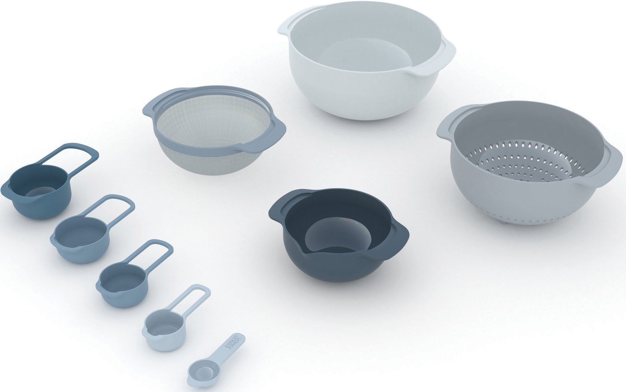 Joseph Joseph Schüssel Editions Nest 9 Plus, Polypropylen, (8-tlg), (Rührschüssel, Abtropfsieb, Sieb, Rührschüssel, 4 x Messbecher)