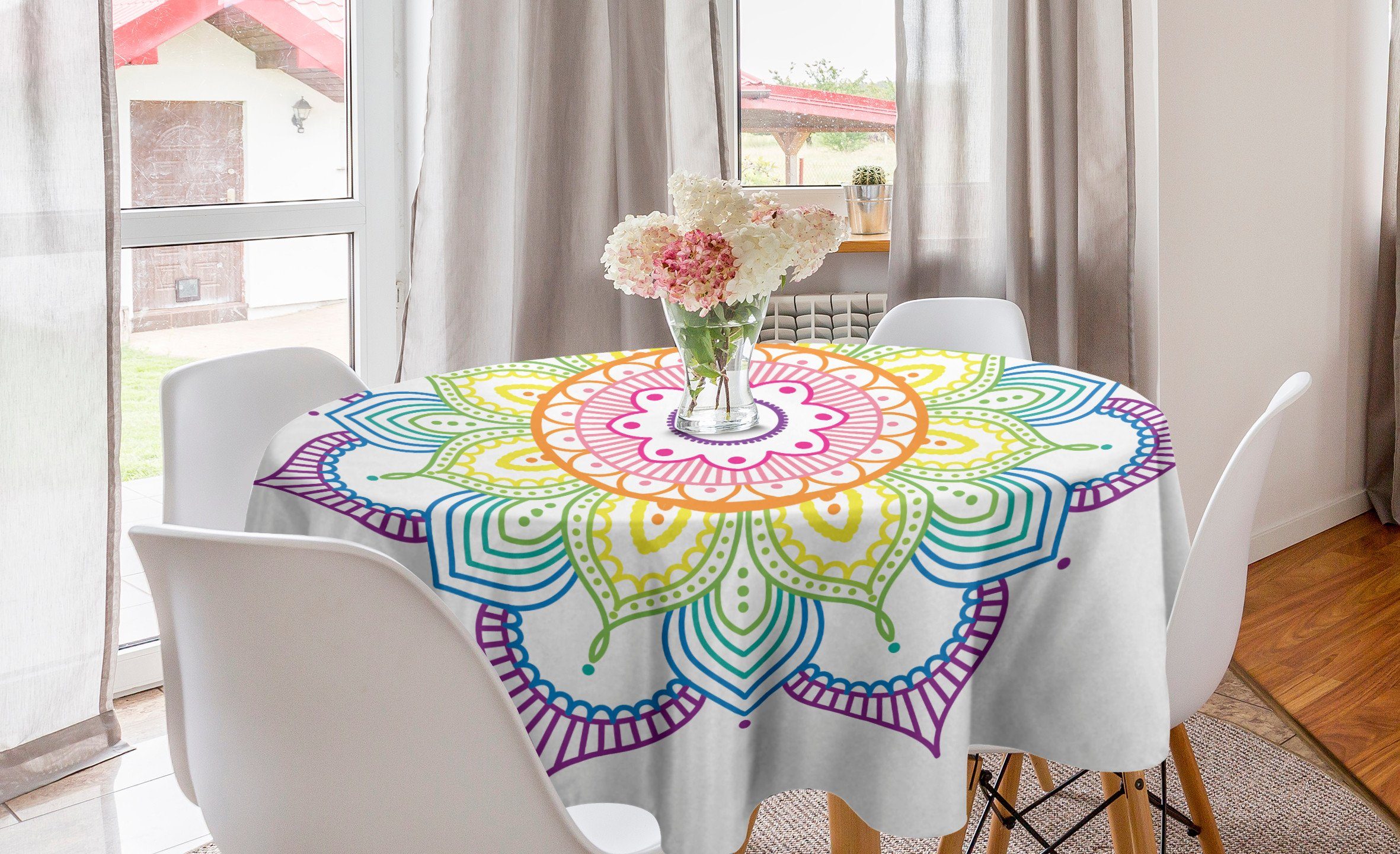 Waagen Tischdecke für Tischdecke Dekoration, Esszimmer und Abakuhaus Abdeckung Punkte Regenbogen-Mandala Kreis Küche