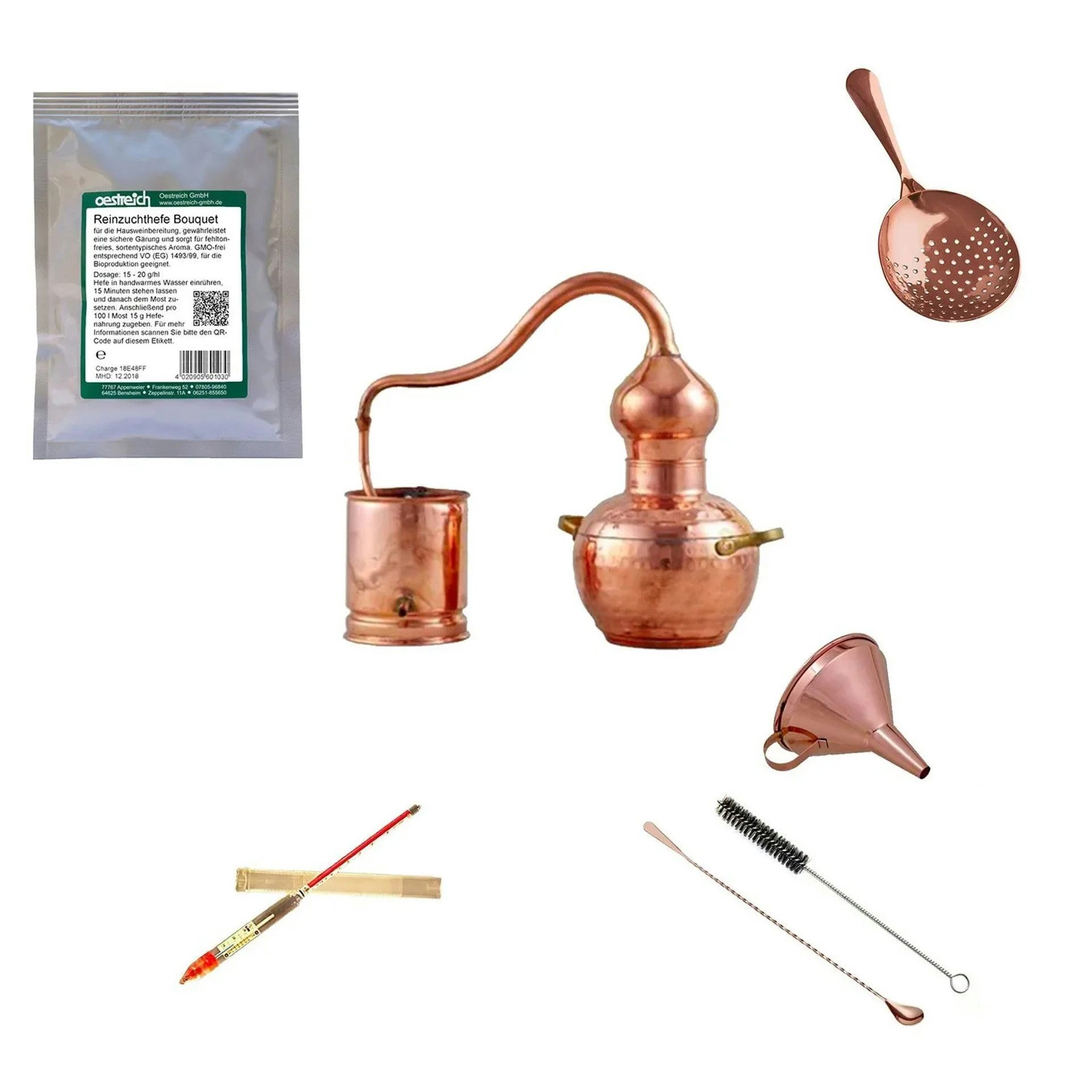 ich-zapfe Montage-Kit Komplettset Destille, Destilliergerät - Alembic, Kupfer mit Reinzuchth, DN25, Edelstahl