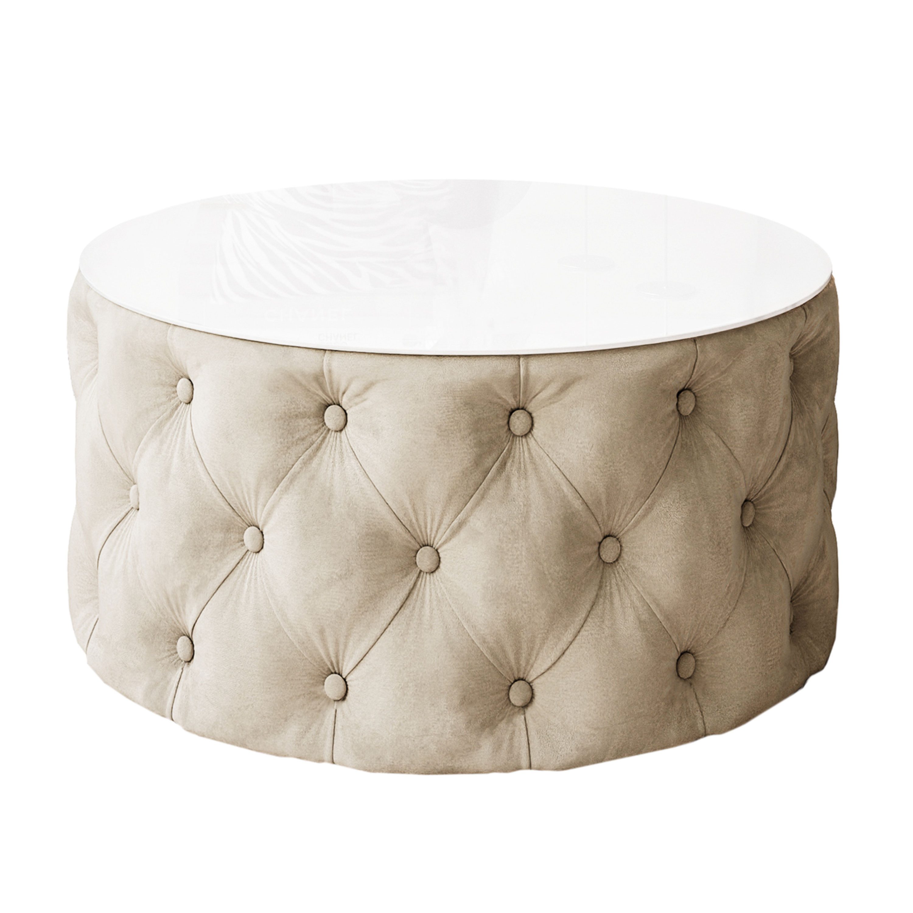 Lookway Couchtisch CHESTERFIELD 70 cm runder gepolsterter couchtisch, 70x40 cm – Bild 4 von 5