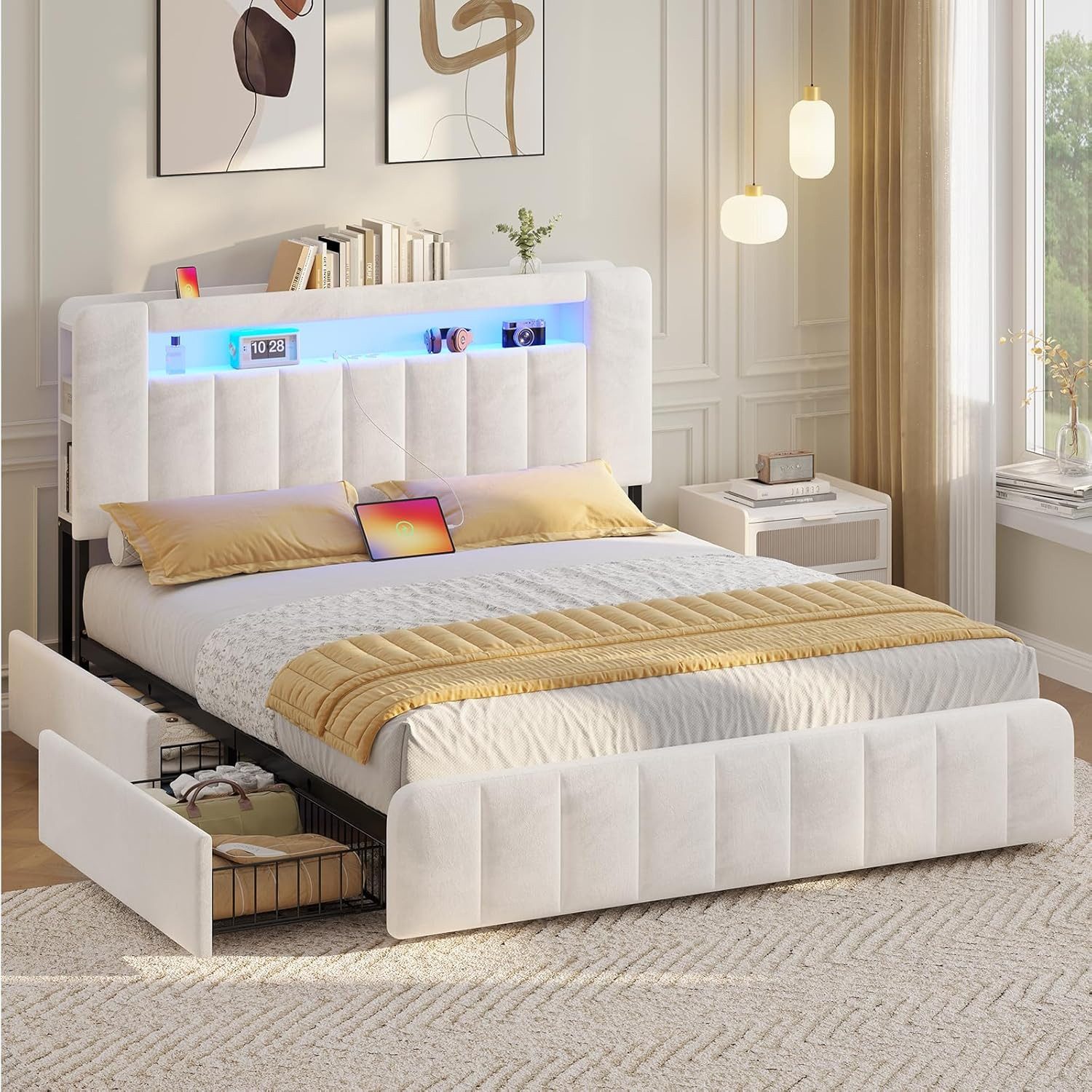 MSMASK Polsterbett Doppelbett mit LED-Beleuchtung und günstig online kaufen