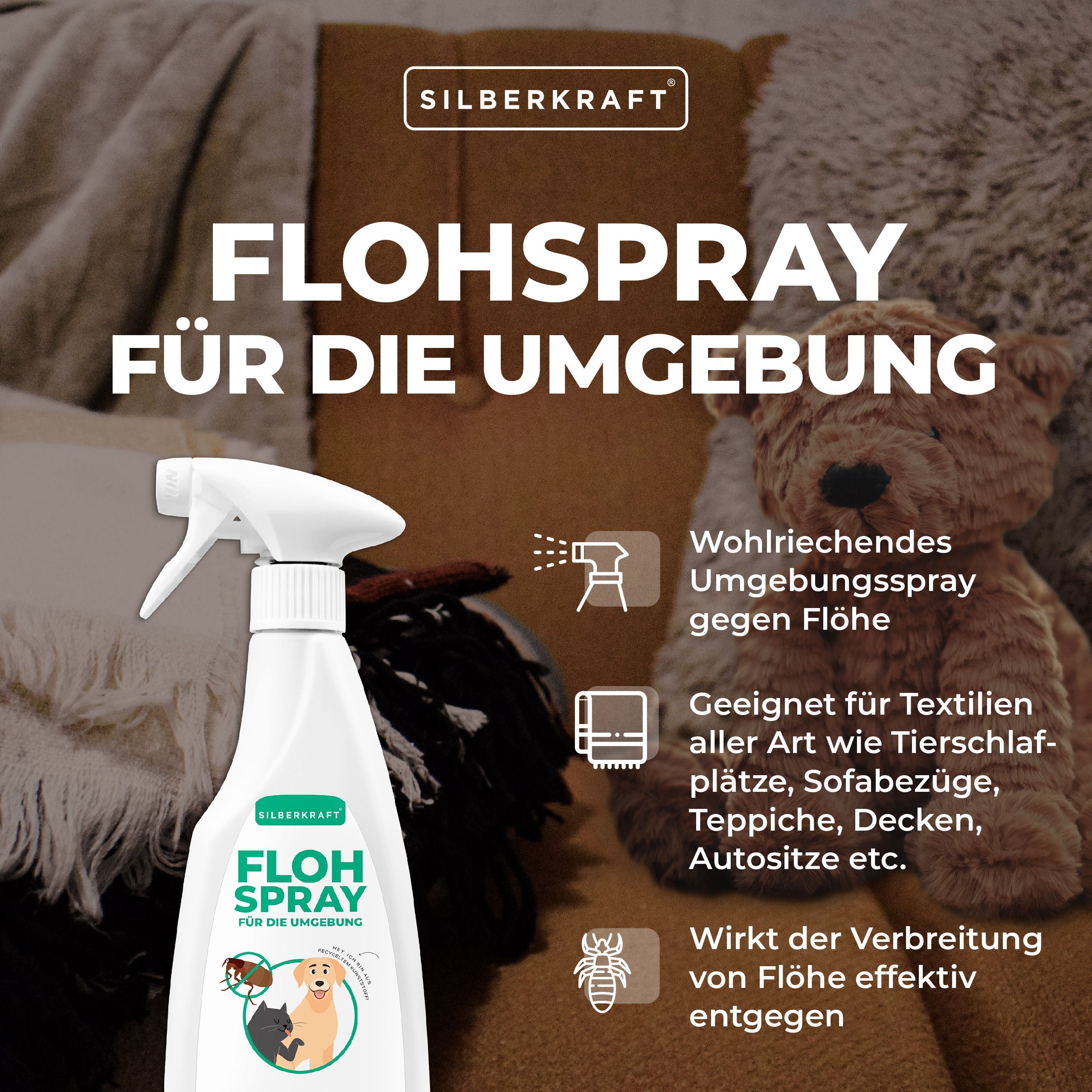Green Hero Floh- und Zeckenschutz 500 ml das Zeckenspray und Flohmittel für  Hunde und Katzen, effektives Flohspray für die direkte Anwendung auf dem