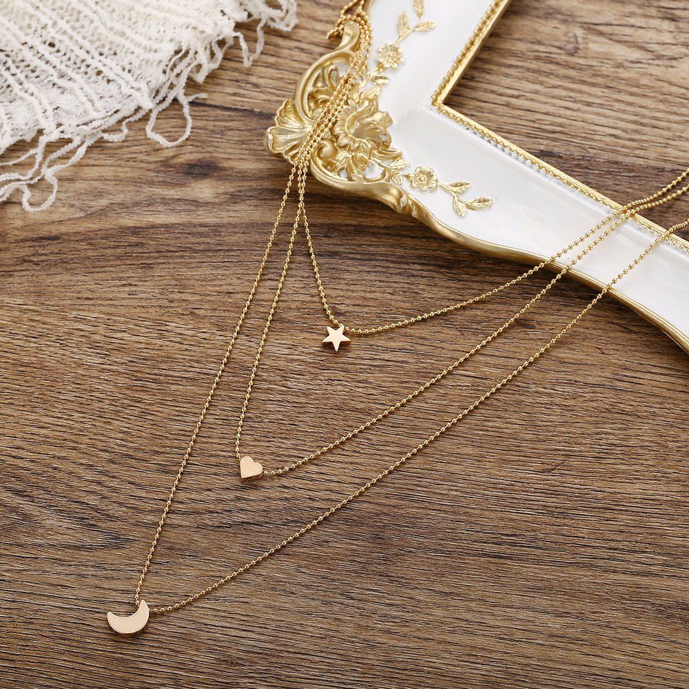 Blusmart Anhänger Frauen Mehrschichtige Halskette Unregelmäßige Einfache Anhänger Form, stars golden