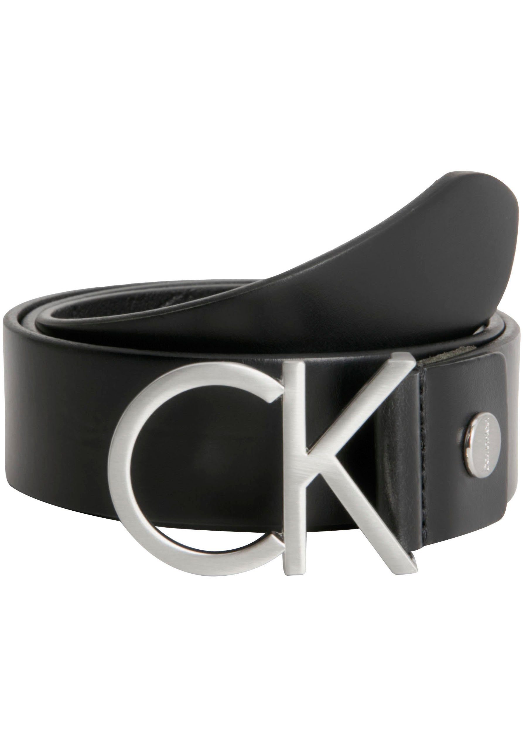 Calvin Klein Ledergürtel CK ADJ.LOGO BELT 3.5CM schwarz_silber