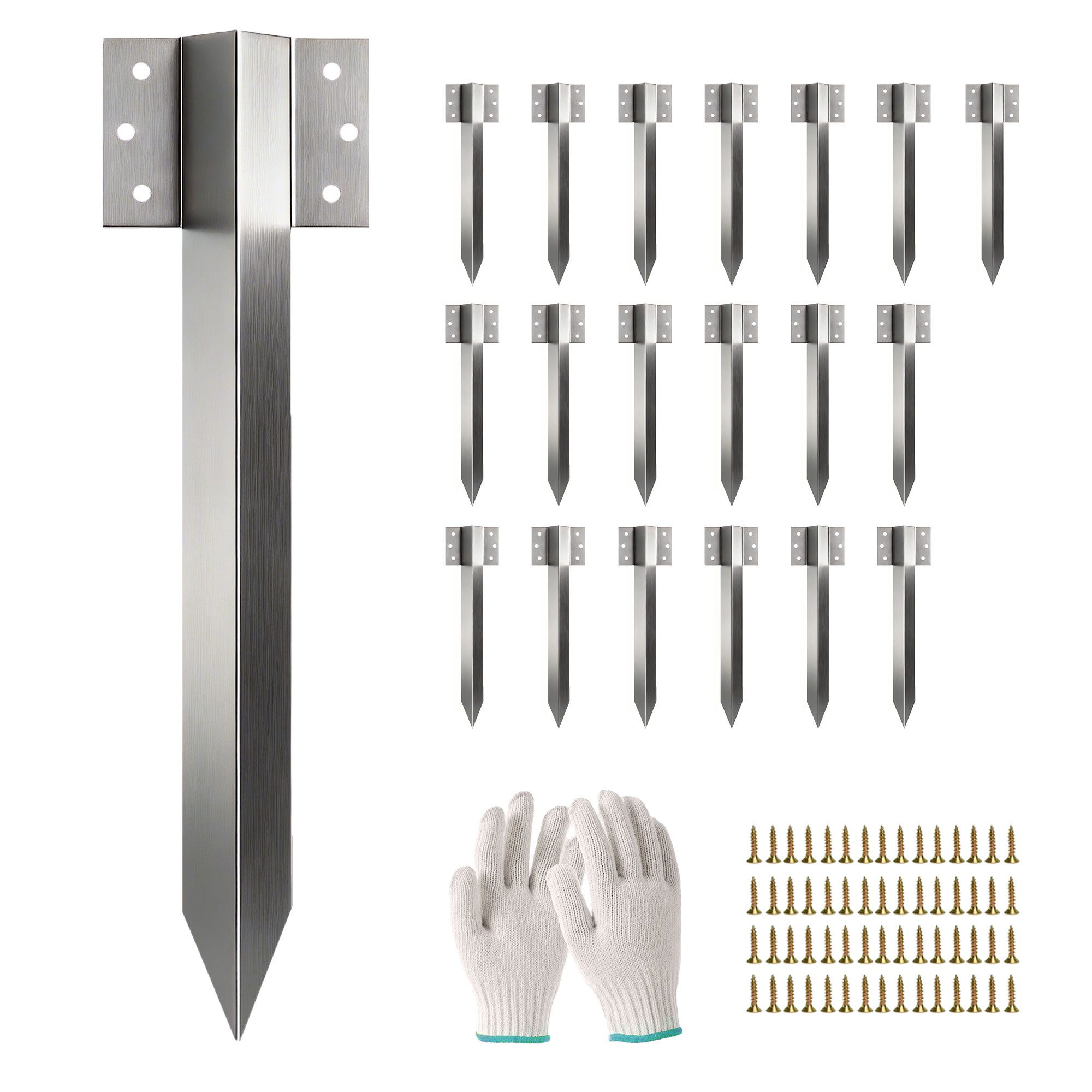 Outsunny Bodenanker Metall-Hochbeetpfähle, für Standard-Eisenbahnschwellen im Garten- und Landschaftsbau, zum Einschlagen, (Set, 20-St., mit Handschuhe), Verzinkter Stahl, abgerundete Ecken, 20er-Pack