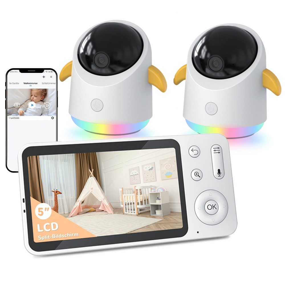 Video-Babyphone Babyphone mit 2 Kameras App Split-Screen-Anzeige, 2K HD Bild