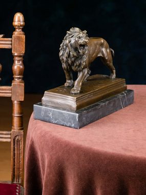 Aubaho Skulptur Bronzefigur Löwe Bronzeskulptur Marmorsockel Figur Lion Skulptur Antik