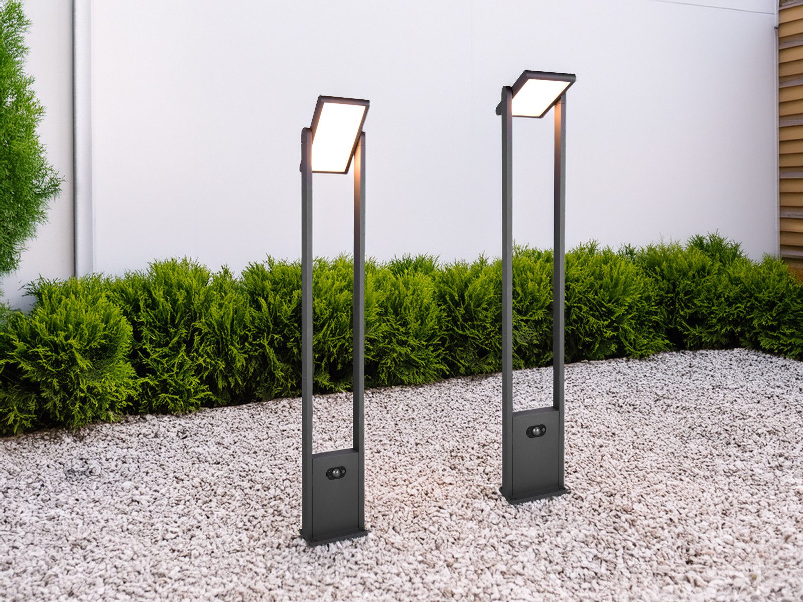 TRIO Leuchten LED Pollerleuchte, Bewegungsmelder, LED fest integriert, Warmweiß, Neutralweiß, 2er Set HYBRID Garten Wegbeleuchtung mit Strom und Solar, Höhe 101cm