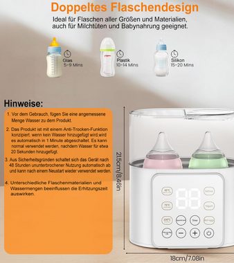 Mutoy Babyflaschenwärmer Flaschenwärmer baby,Sterilisator für babyflaschen für 2 Flaschen, Fast Babynahrungsheizung BPA-freier Fläschchenwärmer mit LCD-Display