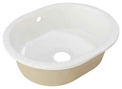 welltime Einbauspüle Oval, oval, 69/55 cm, Ovale Küchenspüle, Einbauspüle in Weiß, Spülbecken aus Keramik