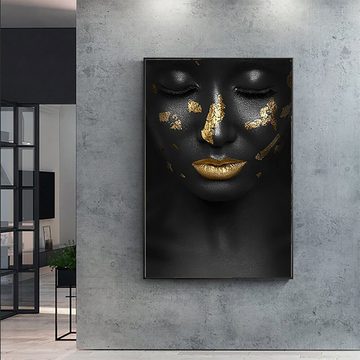 TPFLiving Kunstdruck (OHNE RAHMEN) Poster - Leinwand - Wandbild, Afrikanische Schönheit - Auch im Dreier-Set (Leinwand Wohnzimmer, Leinwand Bilder, Kunstdruck), Farben: gold und schwarz - Größe: 10x15cm
