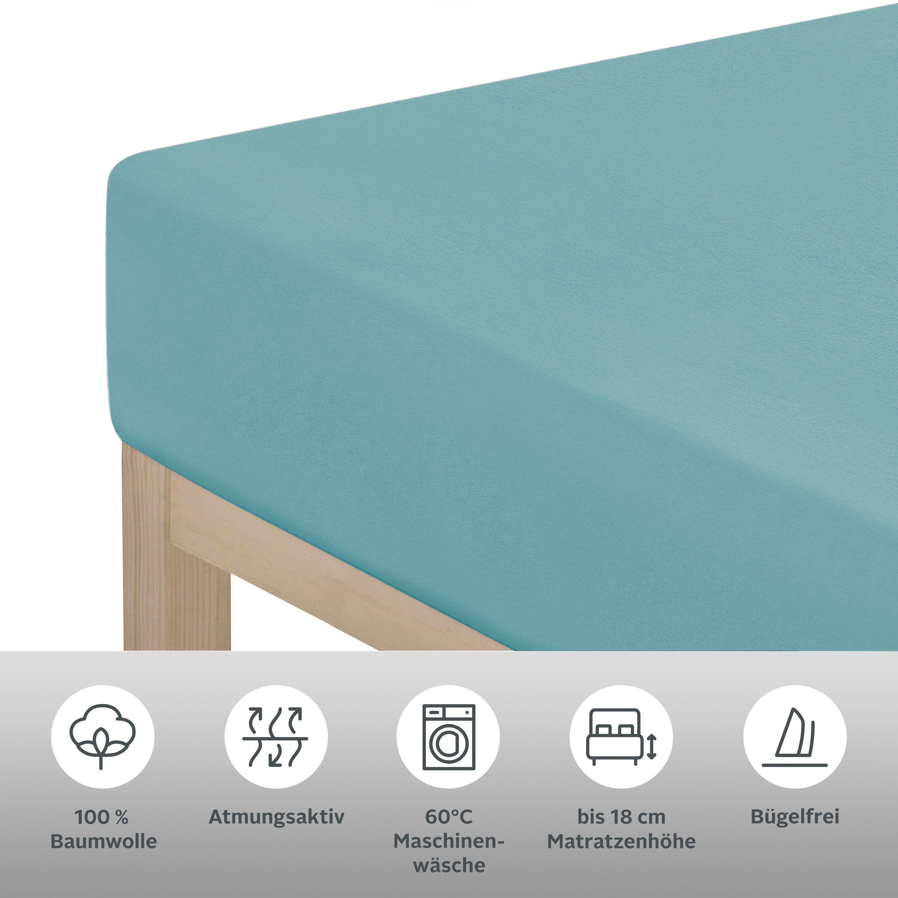 OTTO home Spannbettlaken PHYSALIS Comfort 100% Baumwolle, 150 g/m², Jersey, Gummizug: rundum, (2 Stück), Bettlaken bis 20 cm Matratzenhöhe, weich, bügelfrei, op – Bild 3 von 4