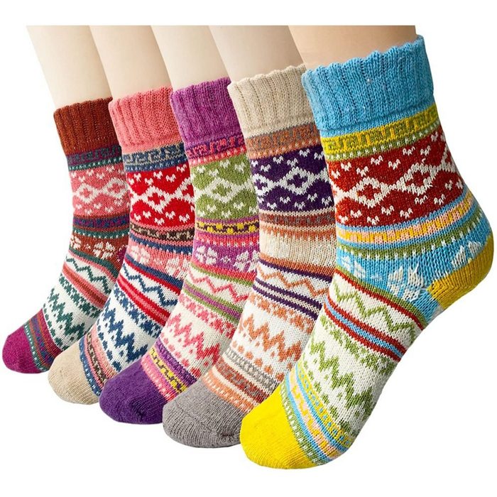 FeelGlad Socken Damen Winter Wollesocken (5-Paar) Warme Socken