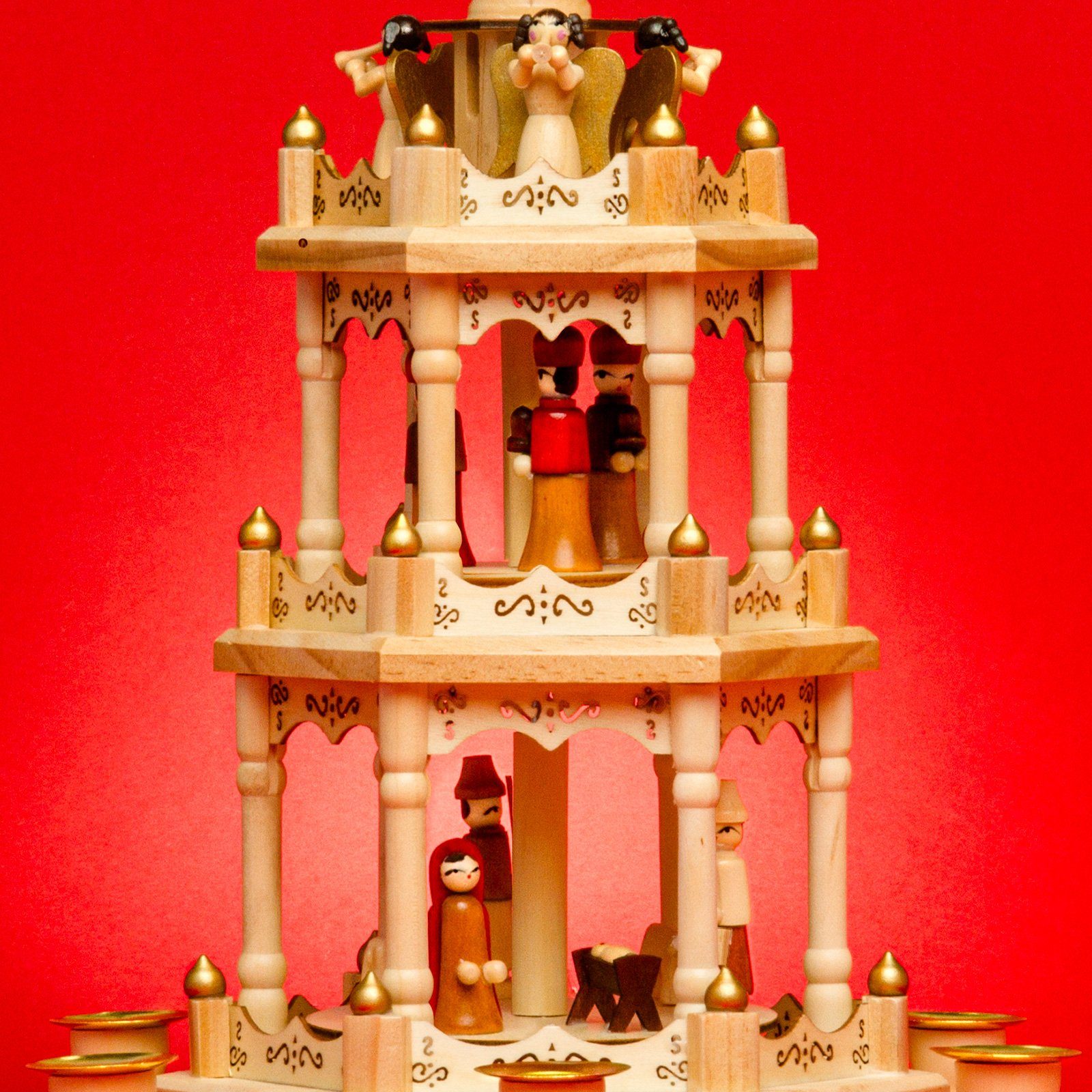 SIKORA Weihnachtspyramide aus Holz mit 3 Etagen Pyramide Weihnachten Deko H:45cm - P3