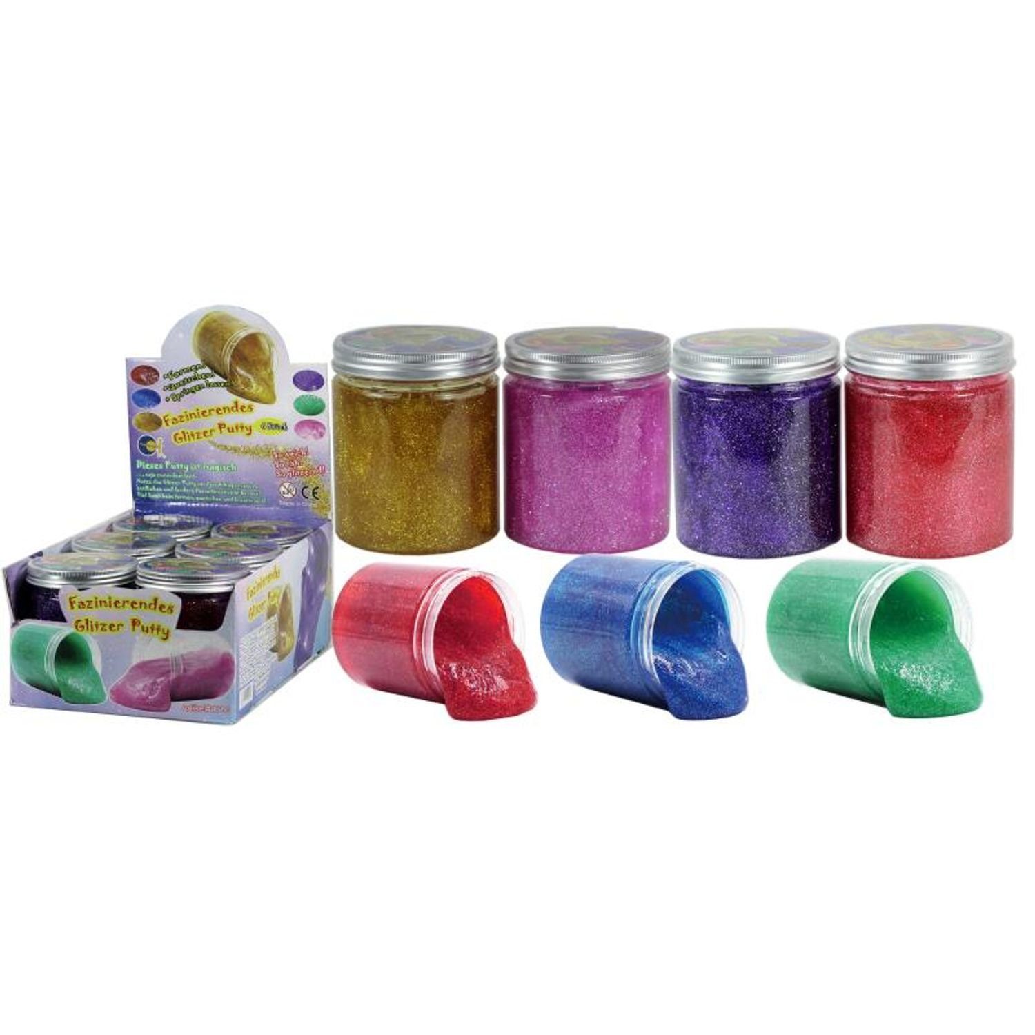 Fun Trading Knete 24x Glitzer Schleim Kinder Spielzeug Set Geschenk Slime Dosen Glitter