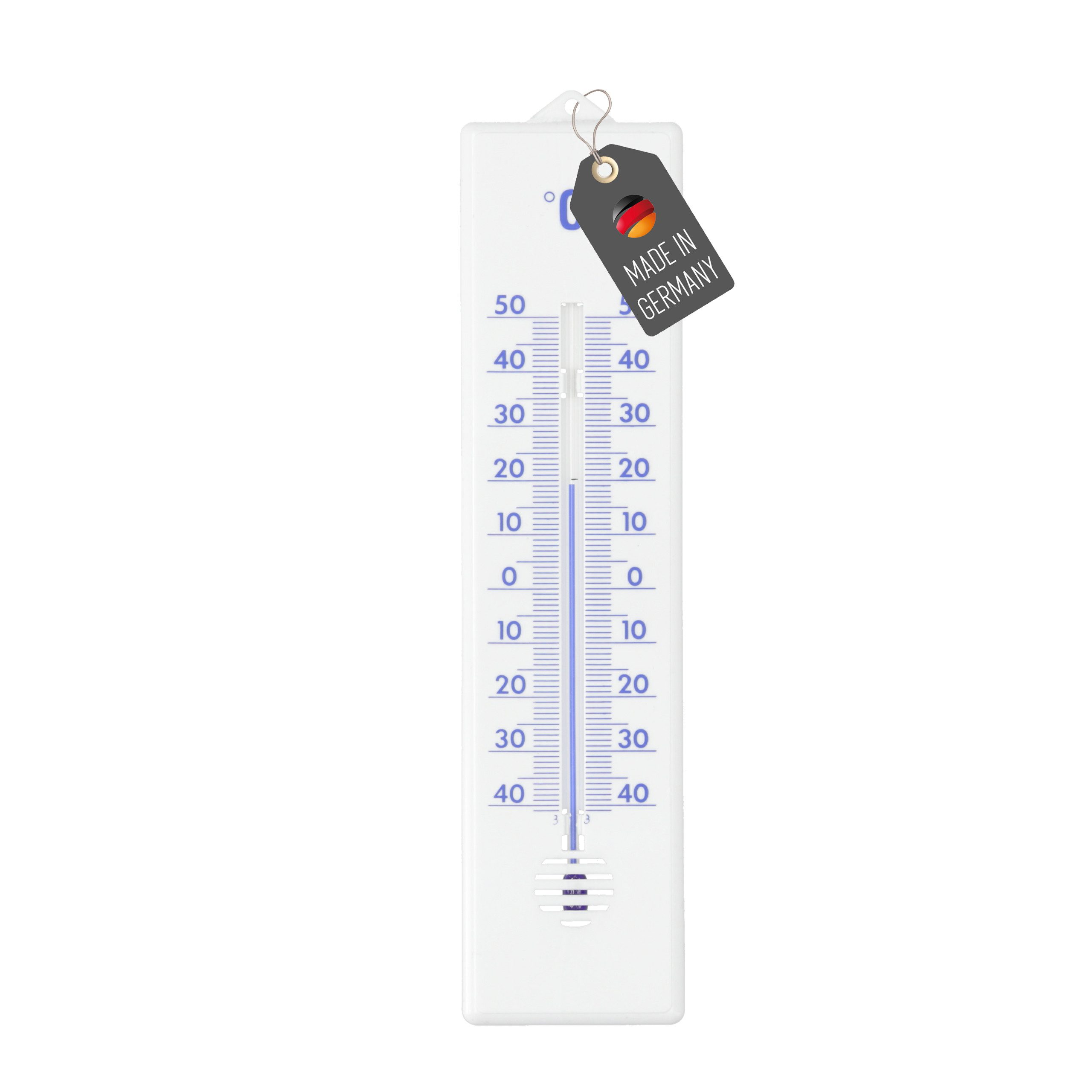 Lantelme Raumthermometer Außenthermometer Garten Thermometer Gartenthermometer für Außen, Kunststoff Farbe Weiß, 22cm Lang, Deutsche Herstellung, Temperaturanzeige -40 bis 50°C Analog