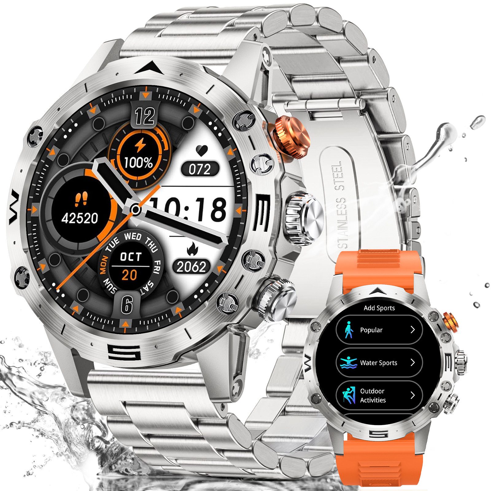 Smartwatch Herren in Militärqualität mit Telefonfunktion Smartwatch