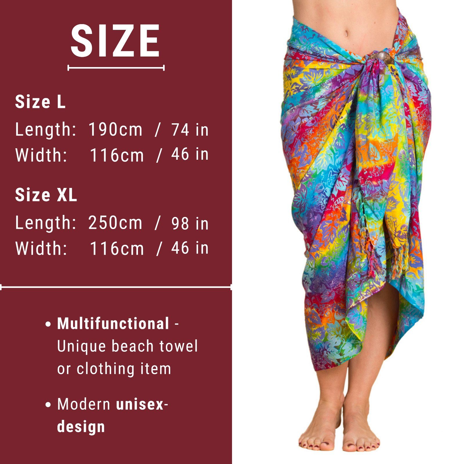 PANASIAM Pareo als tragbar auch Bikini Wrap B009 Strandkleid Cover-up Sarong Strand großen Strandtuch für oder, Überwurf Größen in Wachsbatik Tuch den Bunt