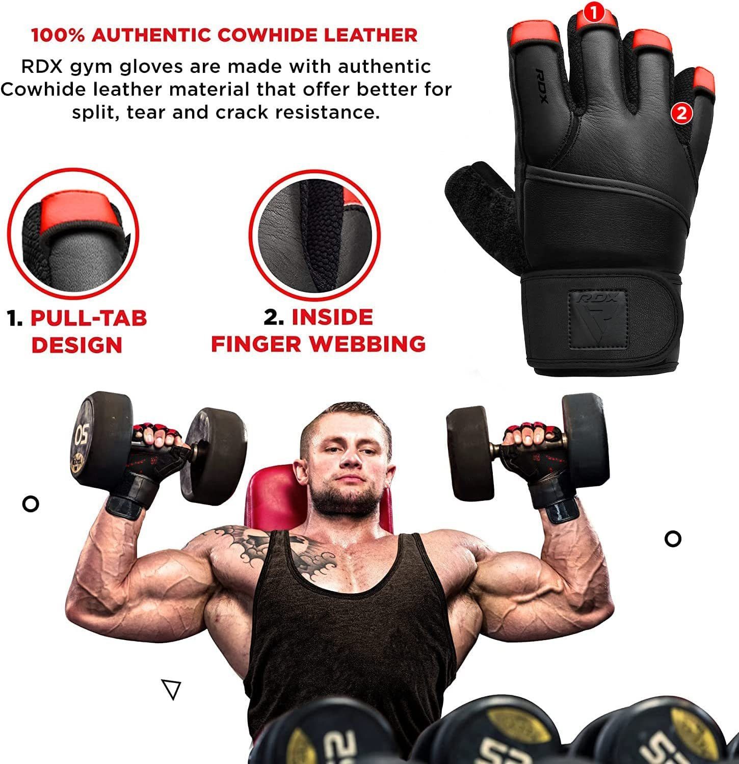 RDX Trainingshandschuhe RDX Maya Leder Fitness Handschuhe, Fitness Gloves Handgelenkschutz – Bild 3 von 5
