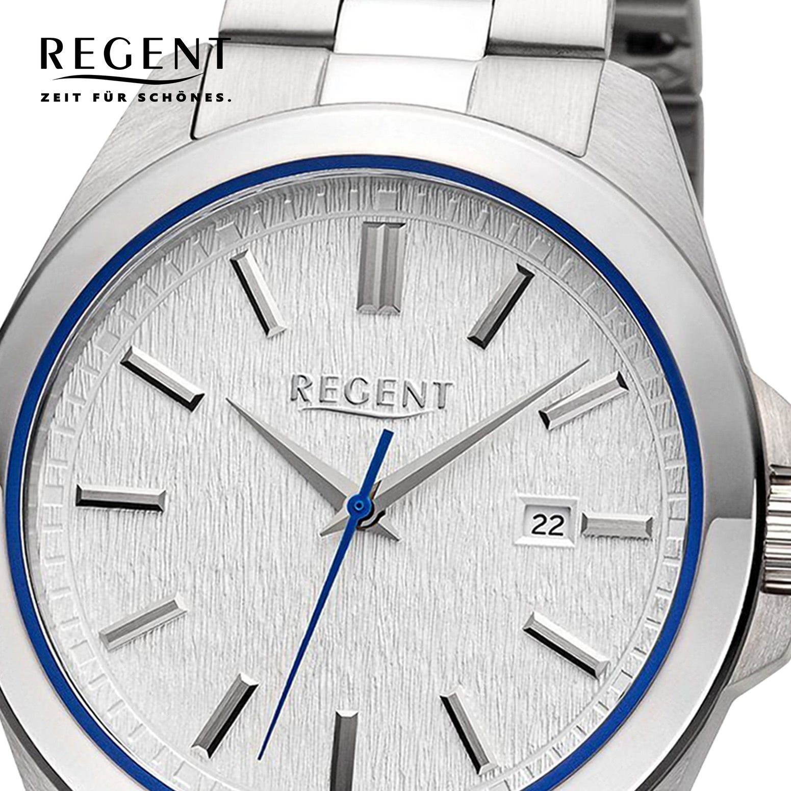 Regent Quarzuhr Regent Herren Armbanduhr Analog, Herren Armbanduhr rund,  extra groß (ca. 41mm), Metallarmband | Quarzuhren