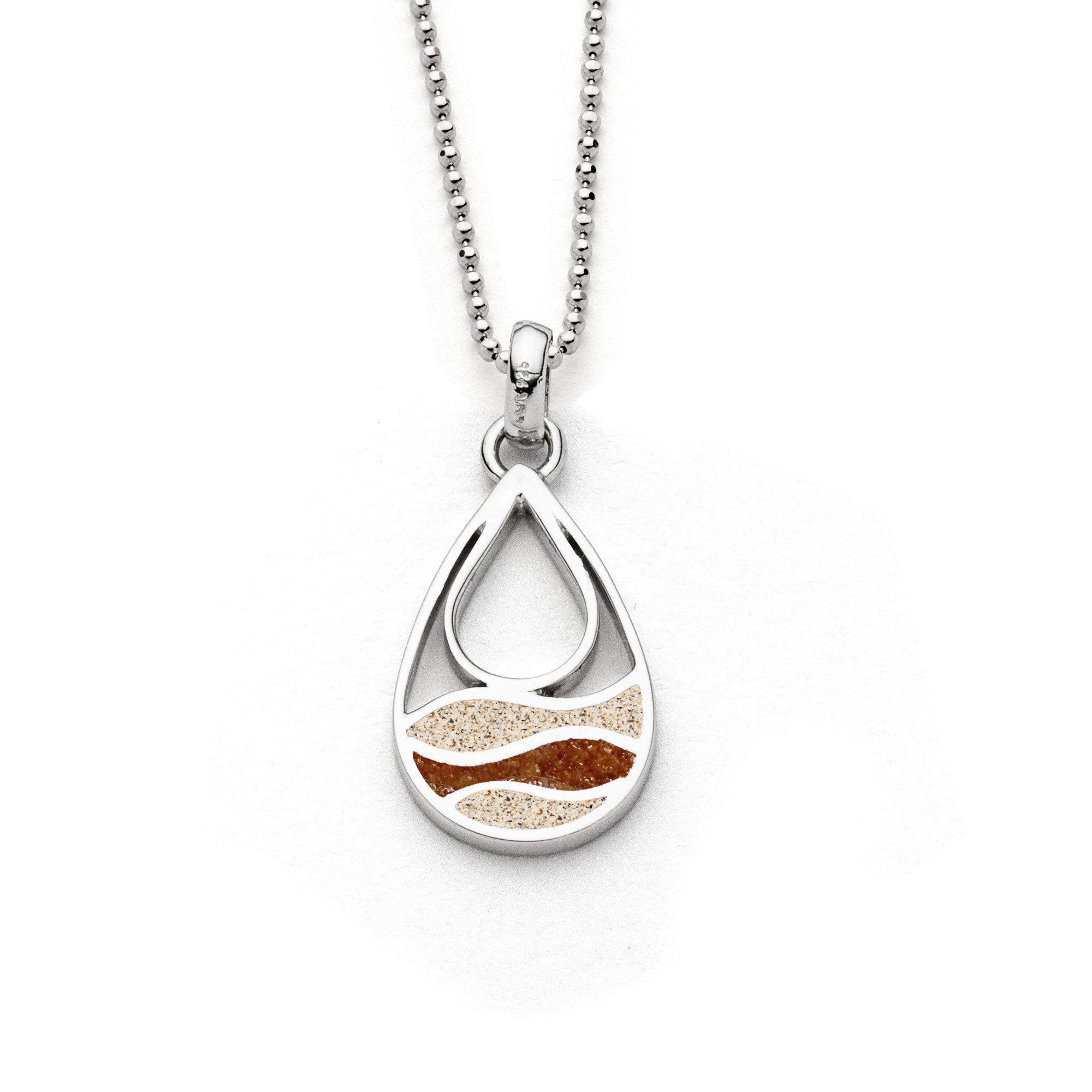 DUR Kette mit Anhänger Halskette Strandwellen K3045 925 Silber Strandsand Bernsteinsand 45 cm, maritime Kette