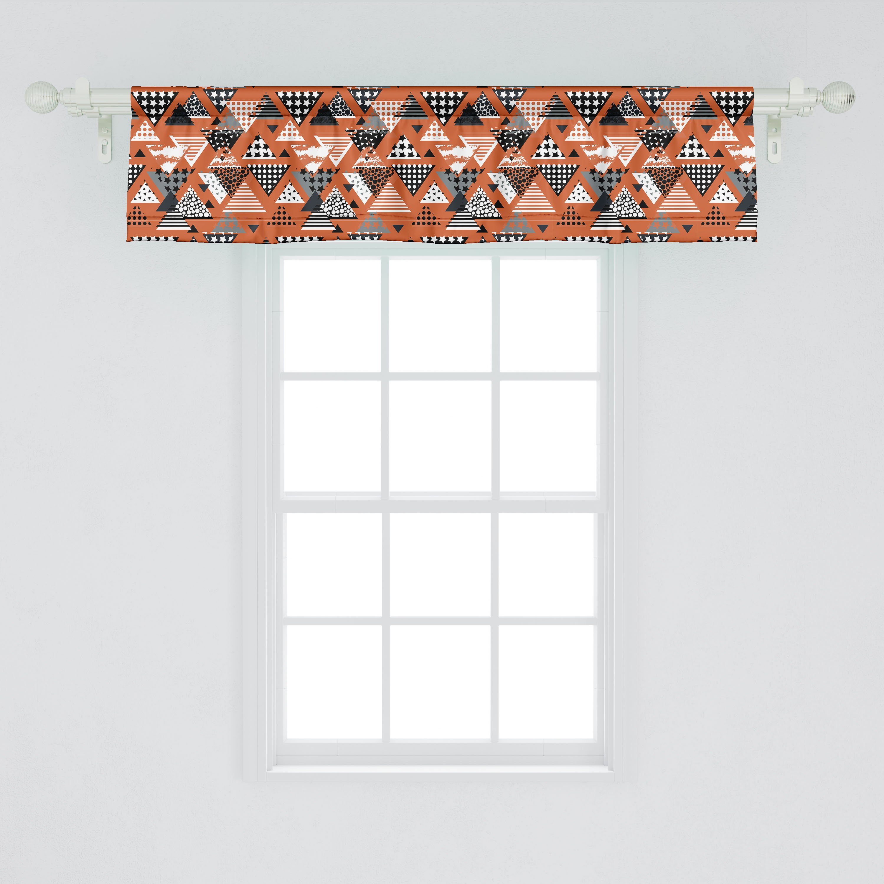 Stangentasche, Dekor Abakuhaus, Volant Vorhang Ornamente Geometrisches Schlafzimmer Microfaser, mit für Orange Küche Scheibengardine Dreieck