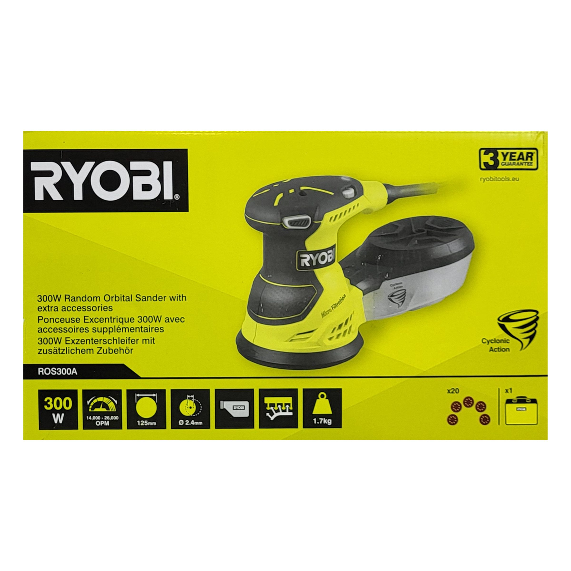 RYOBI Akku-Exzenterschleifer Ryobi ROS300 5133001142 – Exzenterschleifer 300W, (1 tlg)