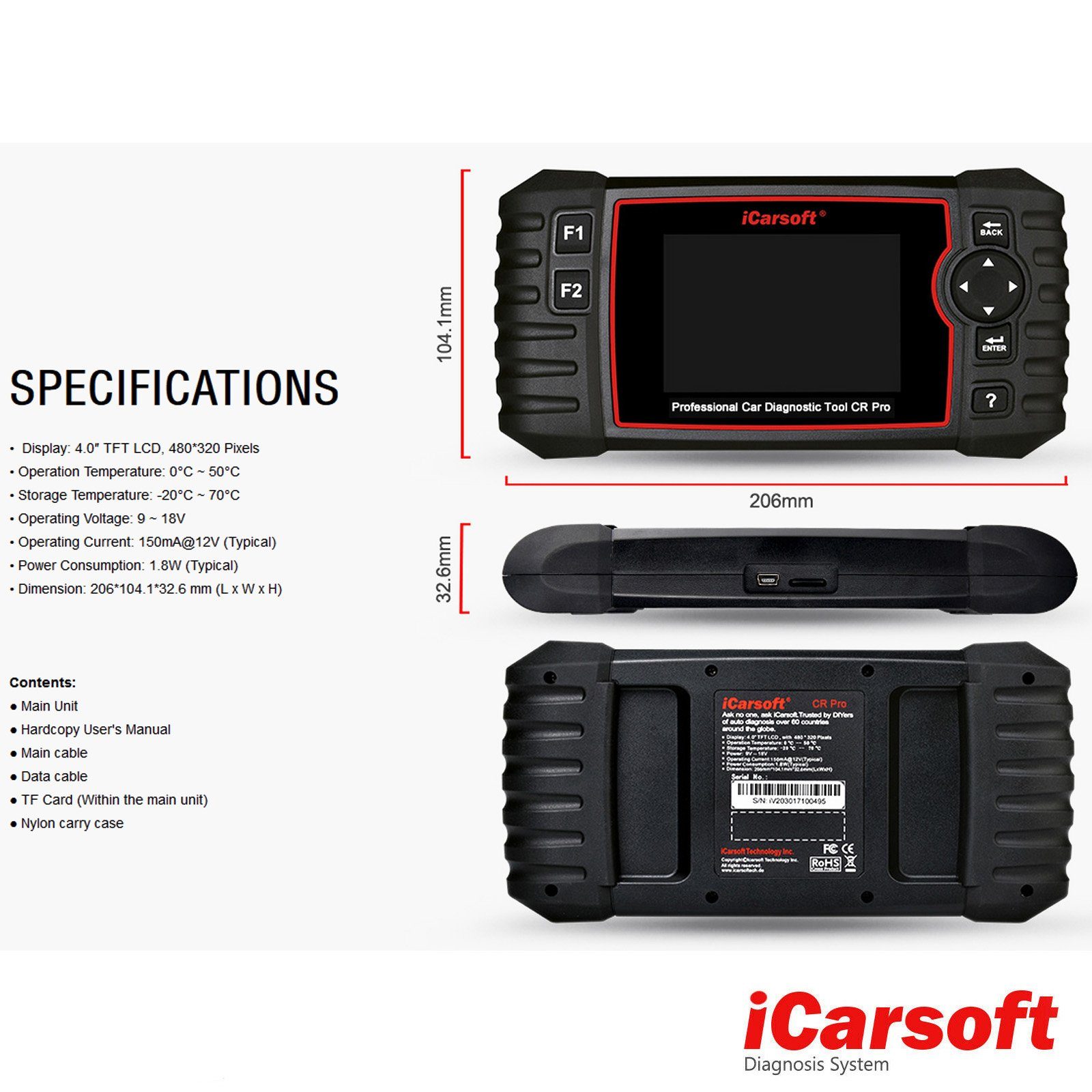 iCarsoft OBD2-Diagnosegerät CR PRO OBD-2 Scanner + Kostenlose Online Updates DEUTSCH – Bild 3 von 5