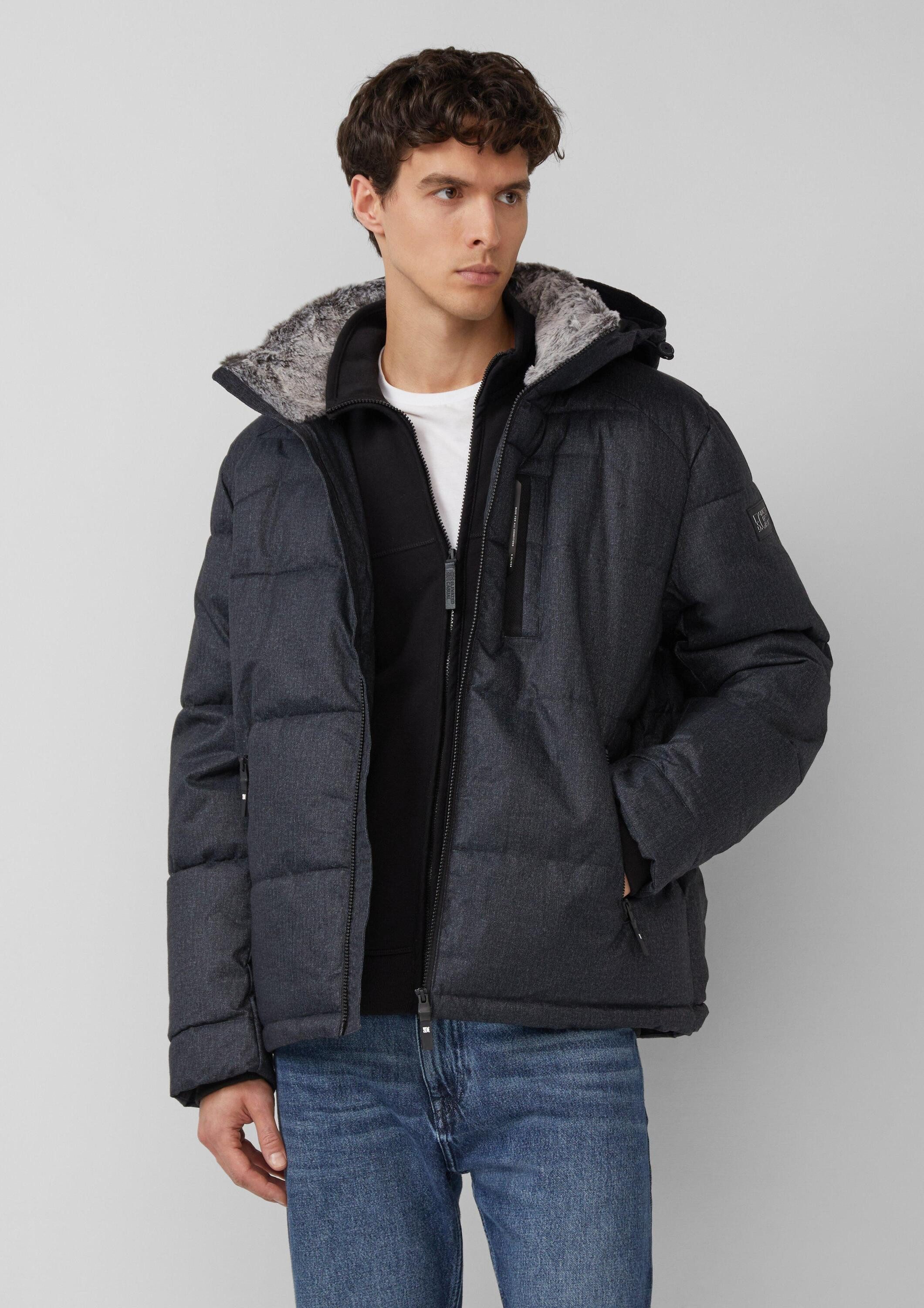 s.Oliver Winterjacke Outdoor-Jacke Melierte Pufferjacke mit abnehmbarem Kunstpelz-Innenkragen