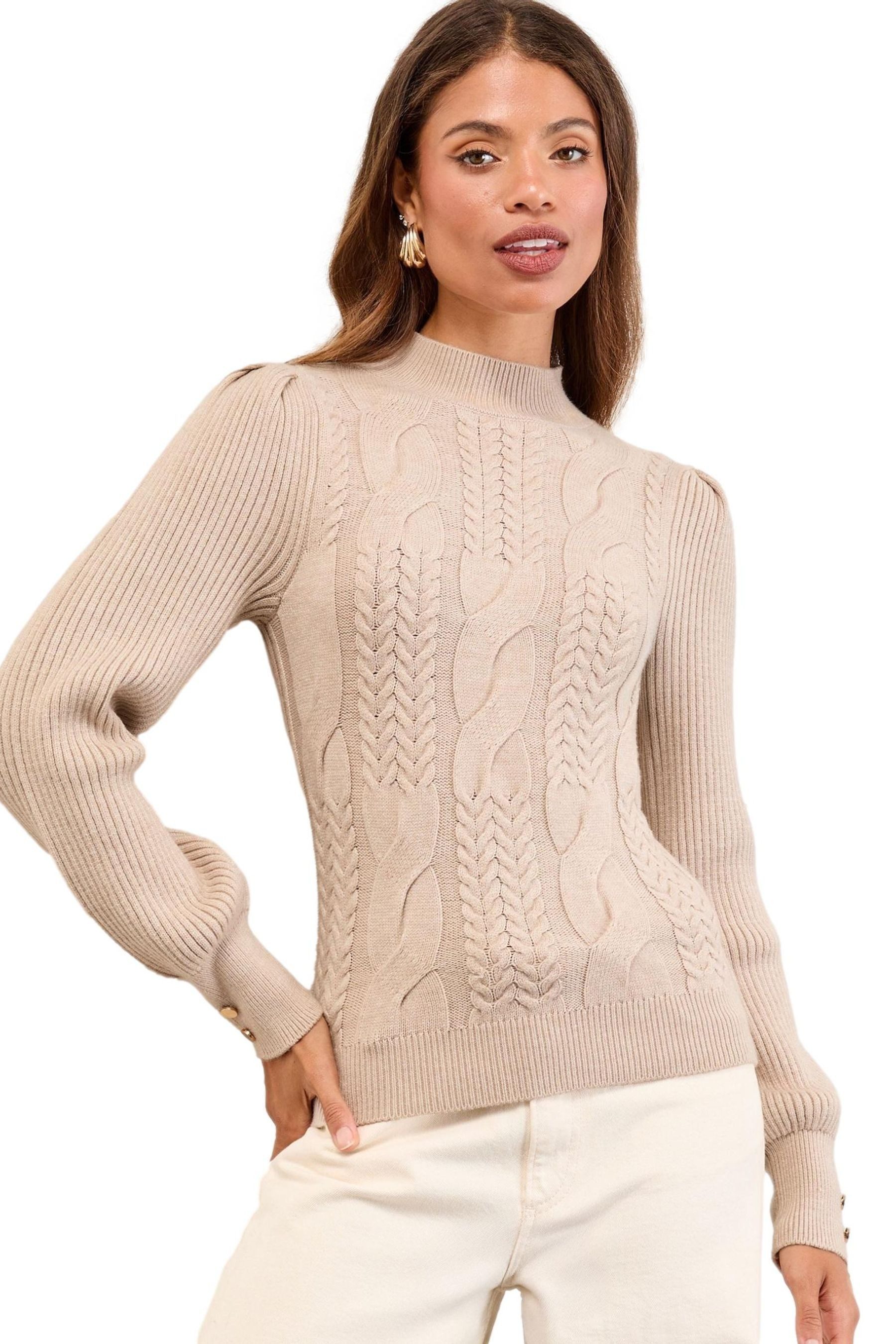 LIPSY Stehkragenpullover Lipsy Zopfstrickpullover mit Blousonärmeln Regular (1-tlg)