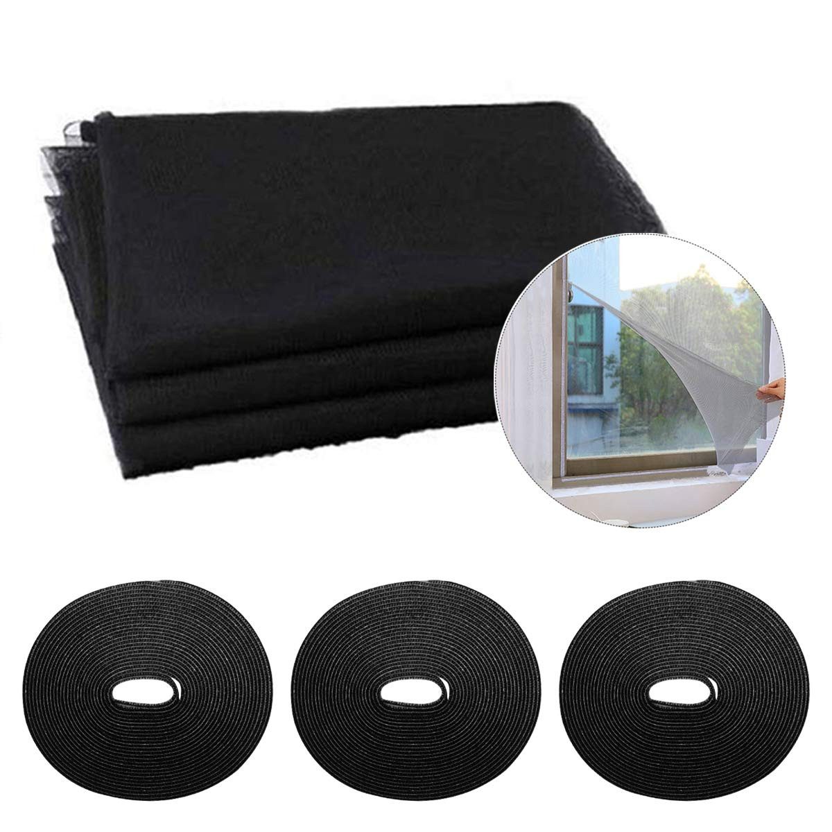 FELIXLEO Fliegengitter-Gewebe 3 Fliegengitter Fenster 150x200cm Selbstklebend Ohne Bohren Schwarz, (1-St)