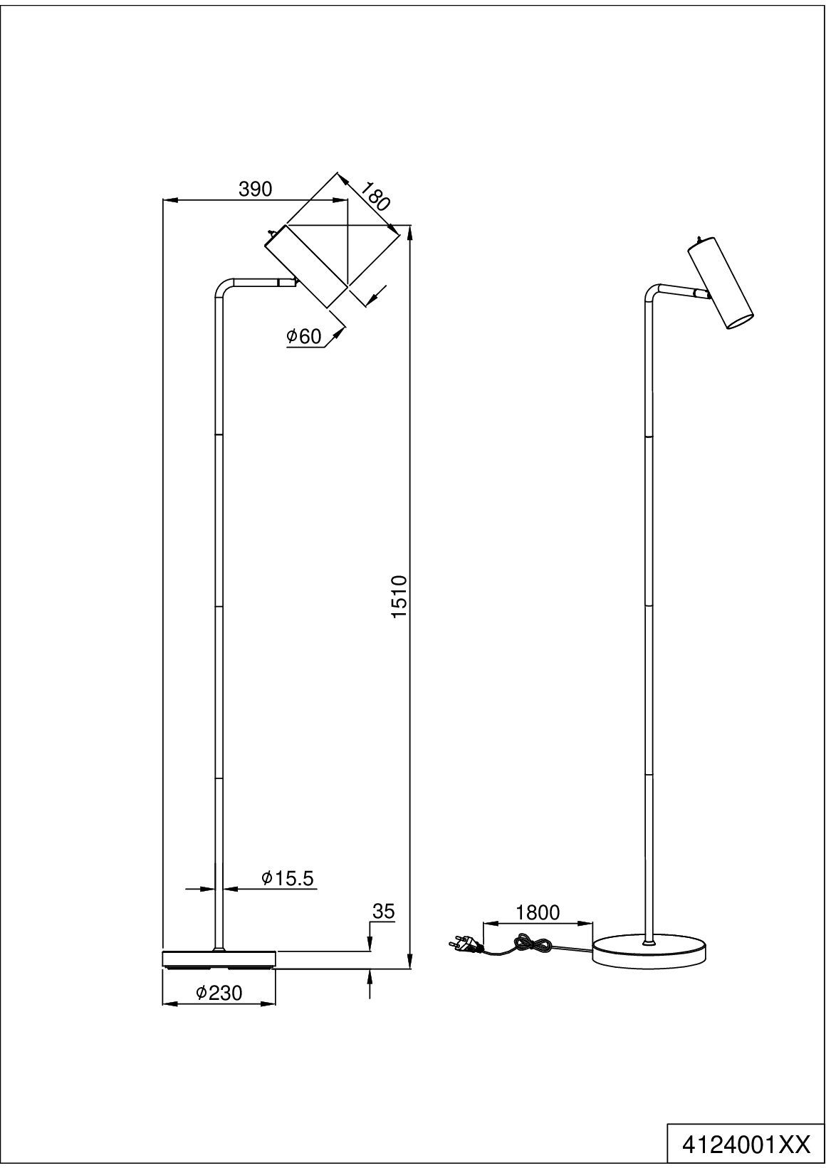 TRIO Leuchten Stehlampe Marley, Ein-/Ausschalter, ohne Leuchtmittel, mit Kippschalter, GU10 Leuchtmittel frei wählbar