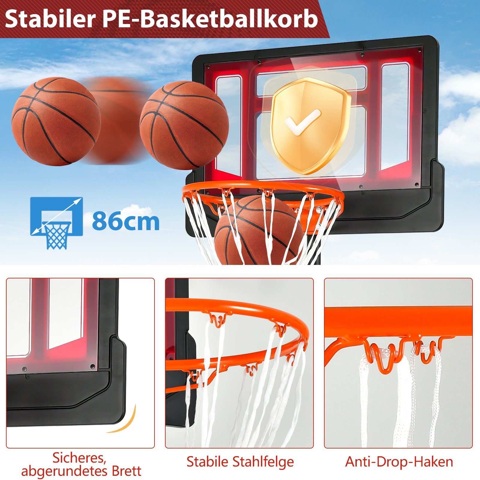 COSTWAY Basketballständer Basketballkorb, 90-210cm höhenverstellbar, Rädern