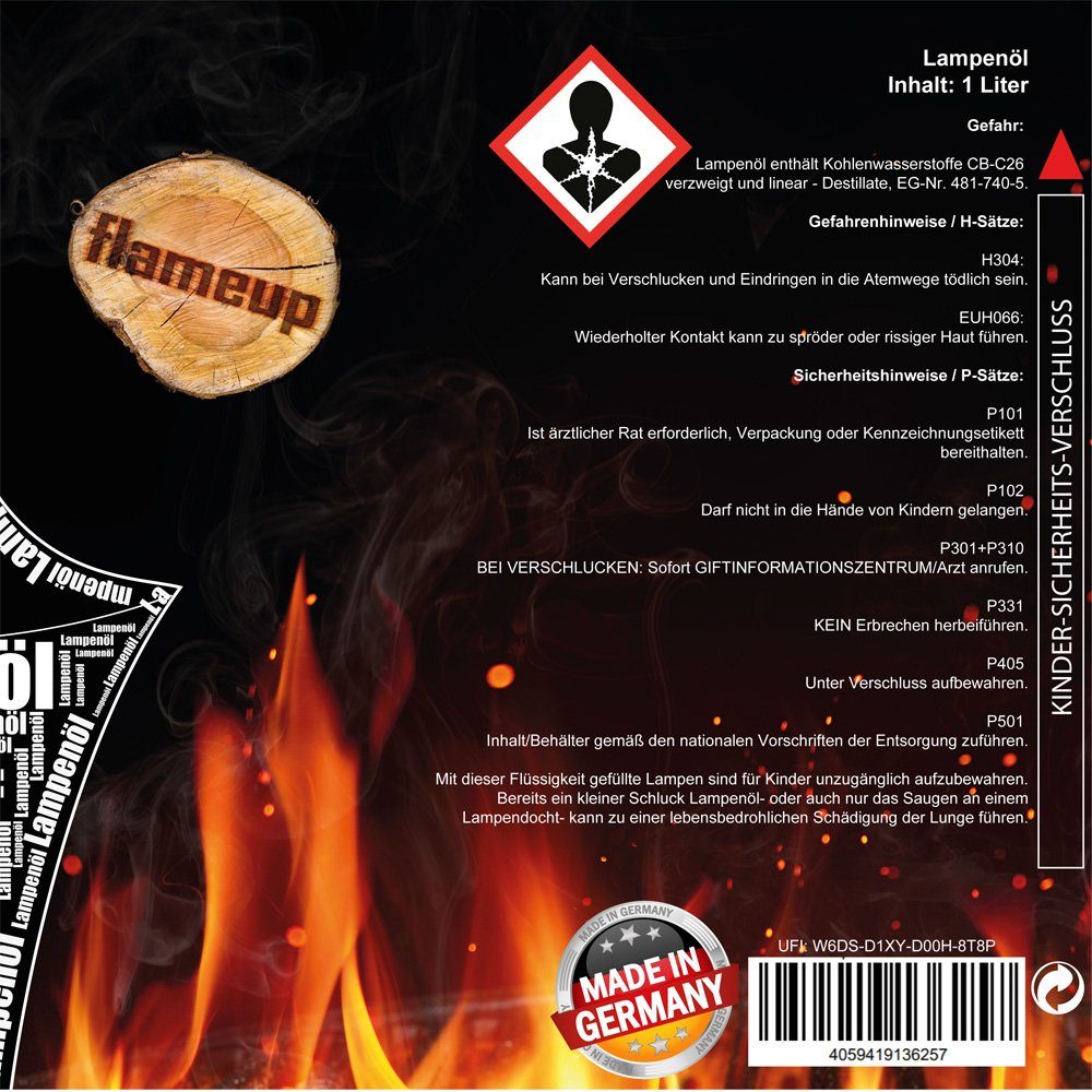 Flameup Lampenöl 4 L Lampenöl Gartenfackel neutral klar Petroleumlampe Öllampe Laterne, 4 l