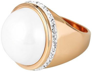 AKZENT Fingerring Pipella Edelstahl Damenring roségold Gr. 54 – 62, weißer Besatz, Damen Ring