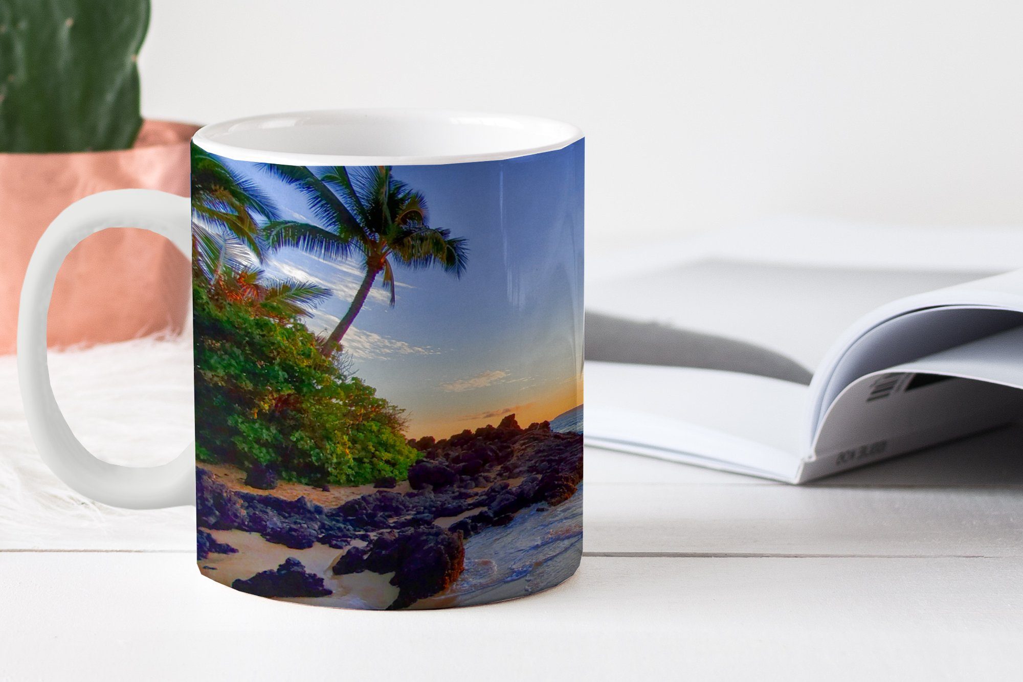MuchoWow Tasse - Keramik, Sonnenuntergang - Kaffeetassen, Geschenk Becher, - Teetasse, Teetasse, Strand Meer Hawaii