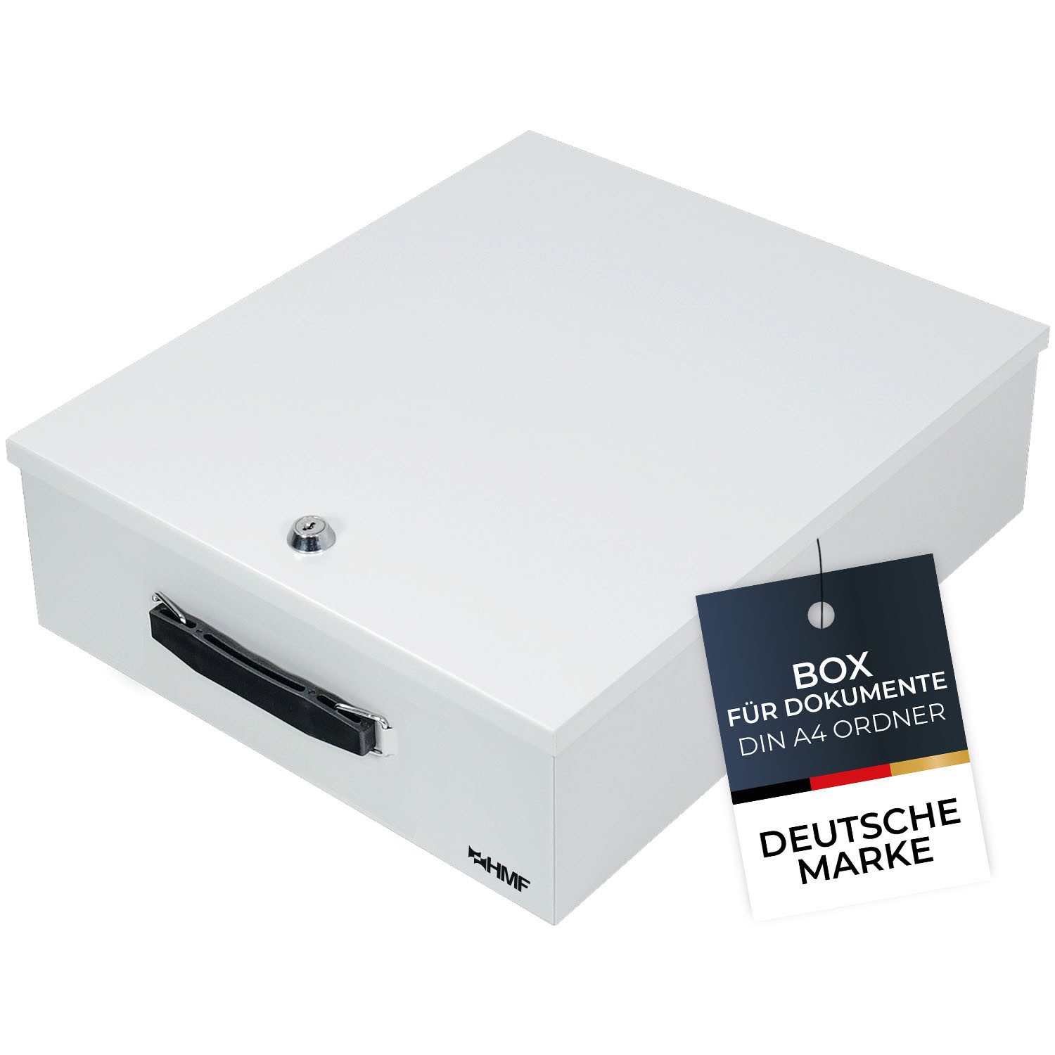 HMF Geldkassette Abschließbare XL Dokumentenkassette für Ordner DIN A4/B4, Dokumentenbox 39,5 x 32,5 x 12 cm, Lichtgrau